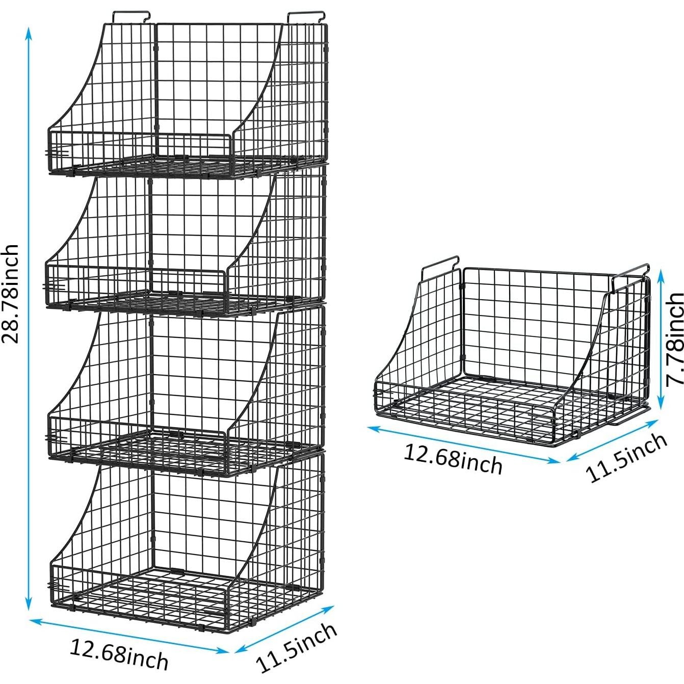 Cestas apilables de alambre Lyuwanxian - 4 unidades negras