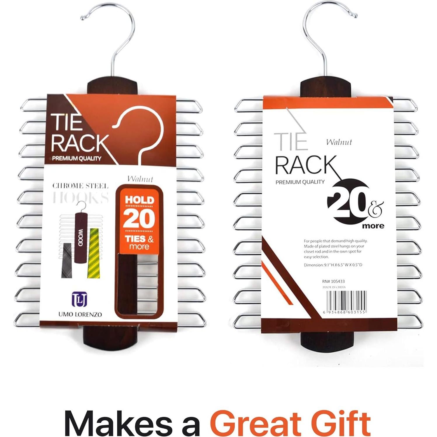 Percha Premium Umo Lorenzo de Madera para Corbatas y Cinturones