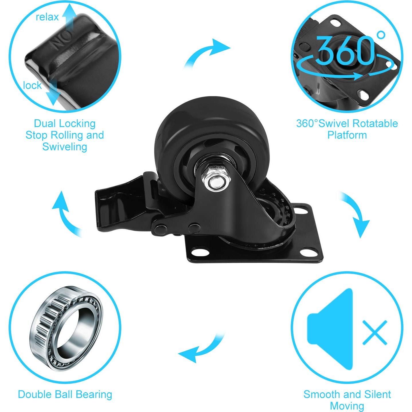 Juego de 4 Ruedas 7cm PRITEK con Freno de Seguridad