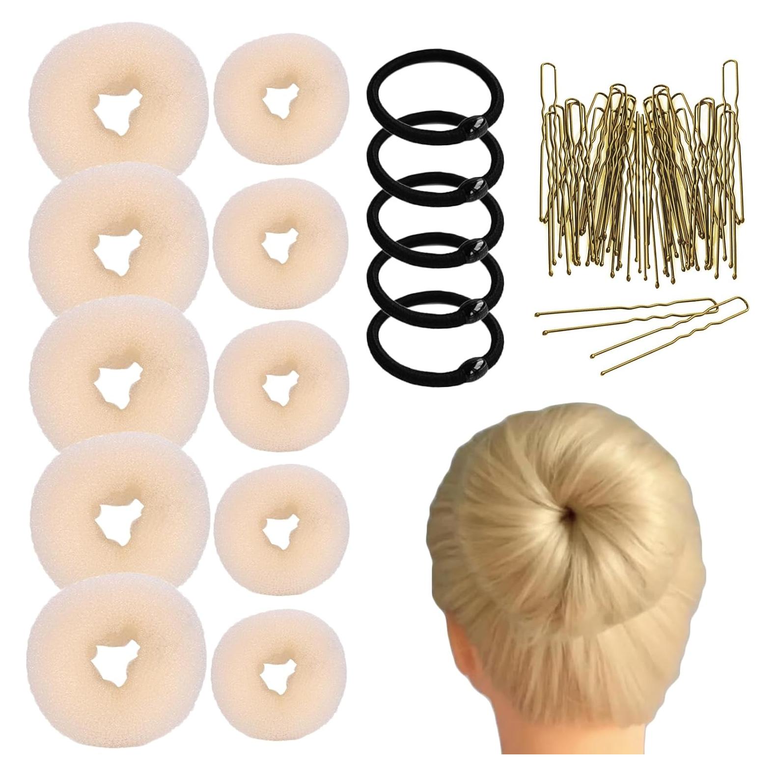 Juego de Hacedor de Moño Donut Beige - 10 Piezas con Lazos