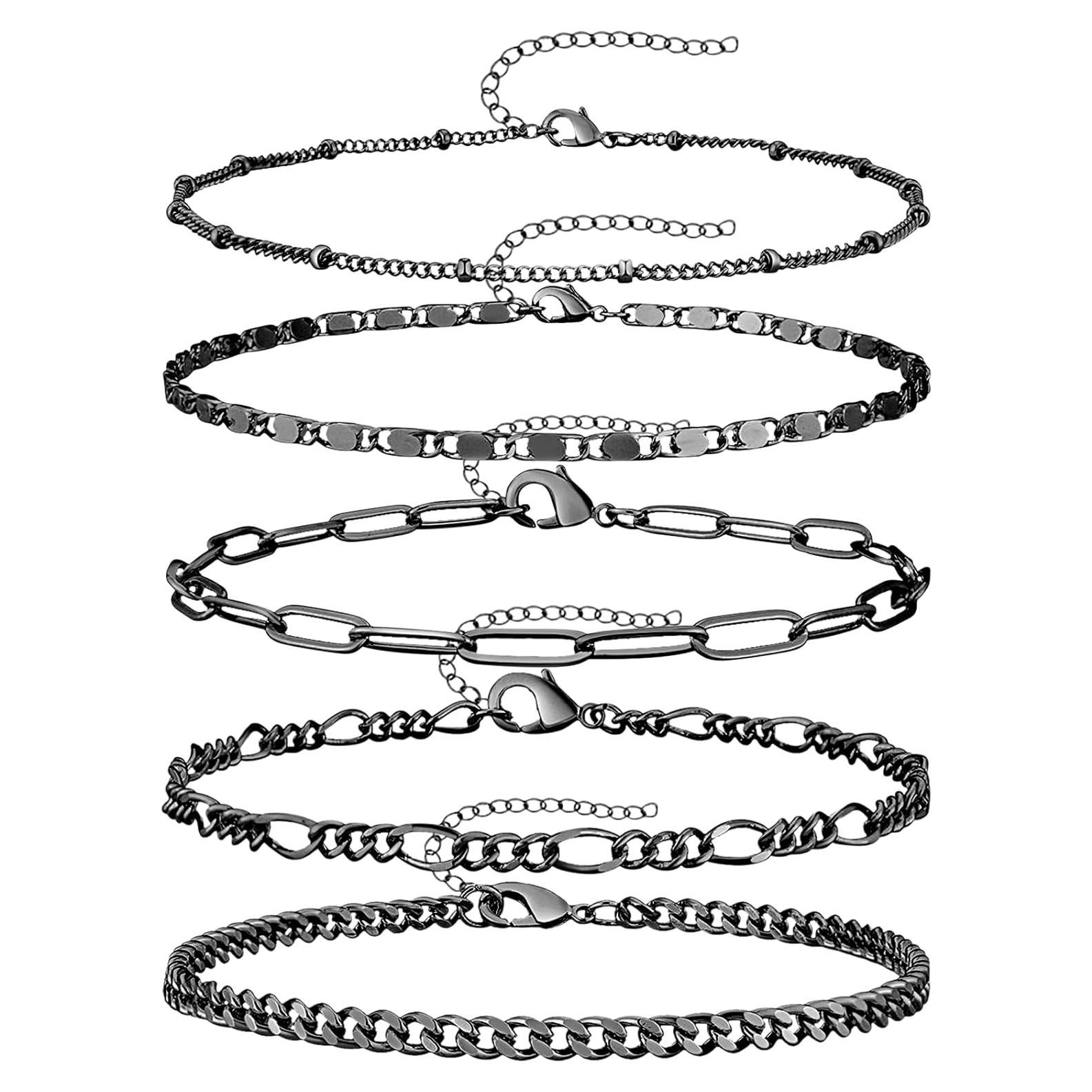 Juego de Pulseras de Tobillo de Oro 14K para Mujeres - 5 Piezas Ajustables