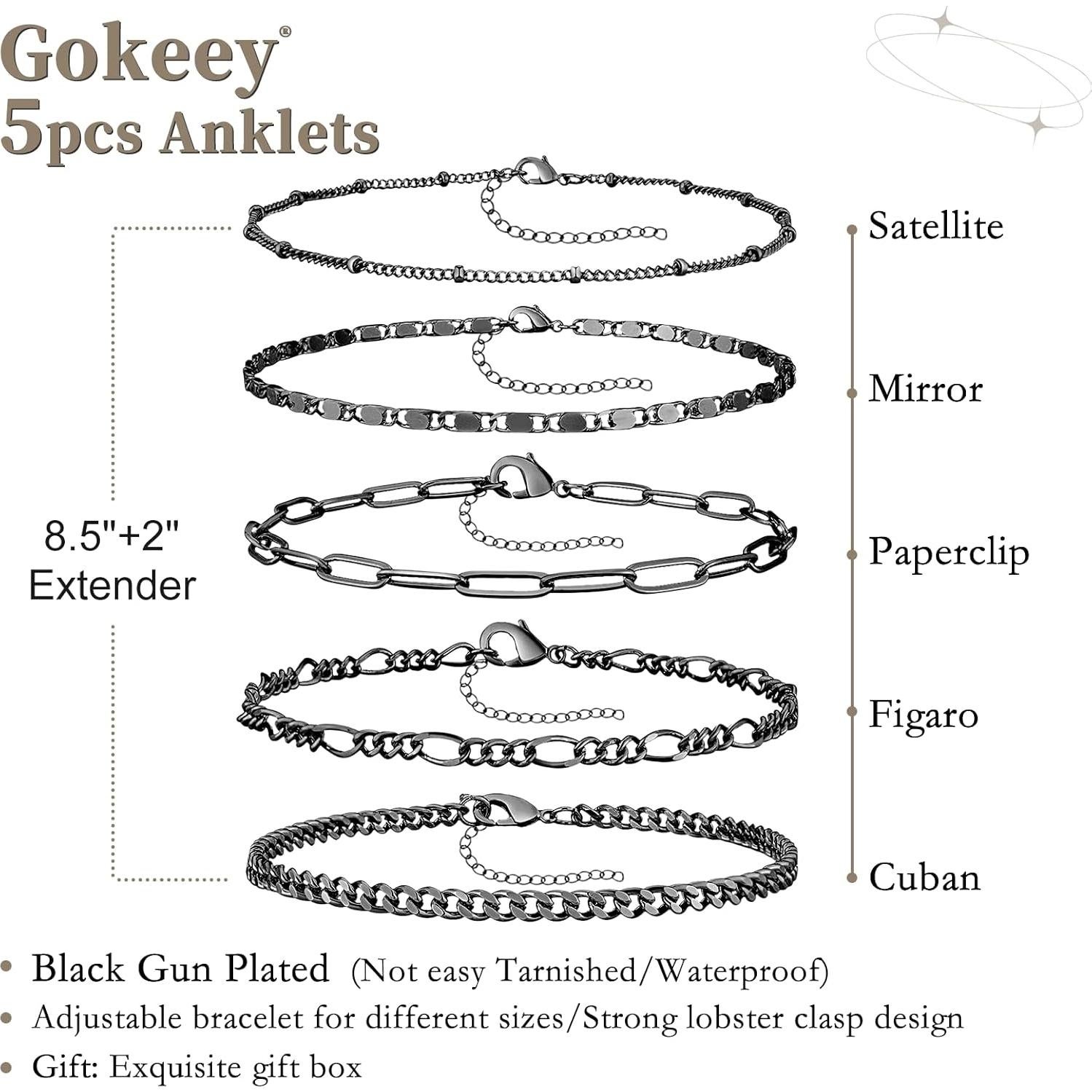 Juego de Pulseras de Tobillo de Oro 14K para Mujeres - 5 Piezas Ajustables