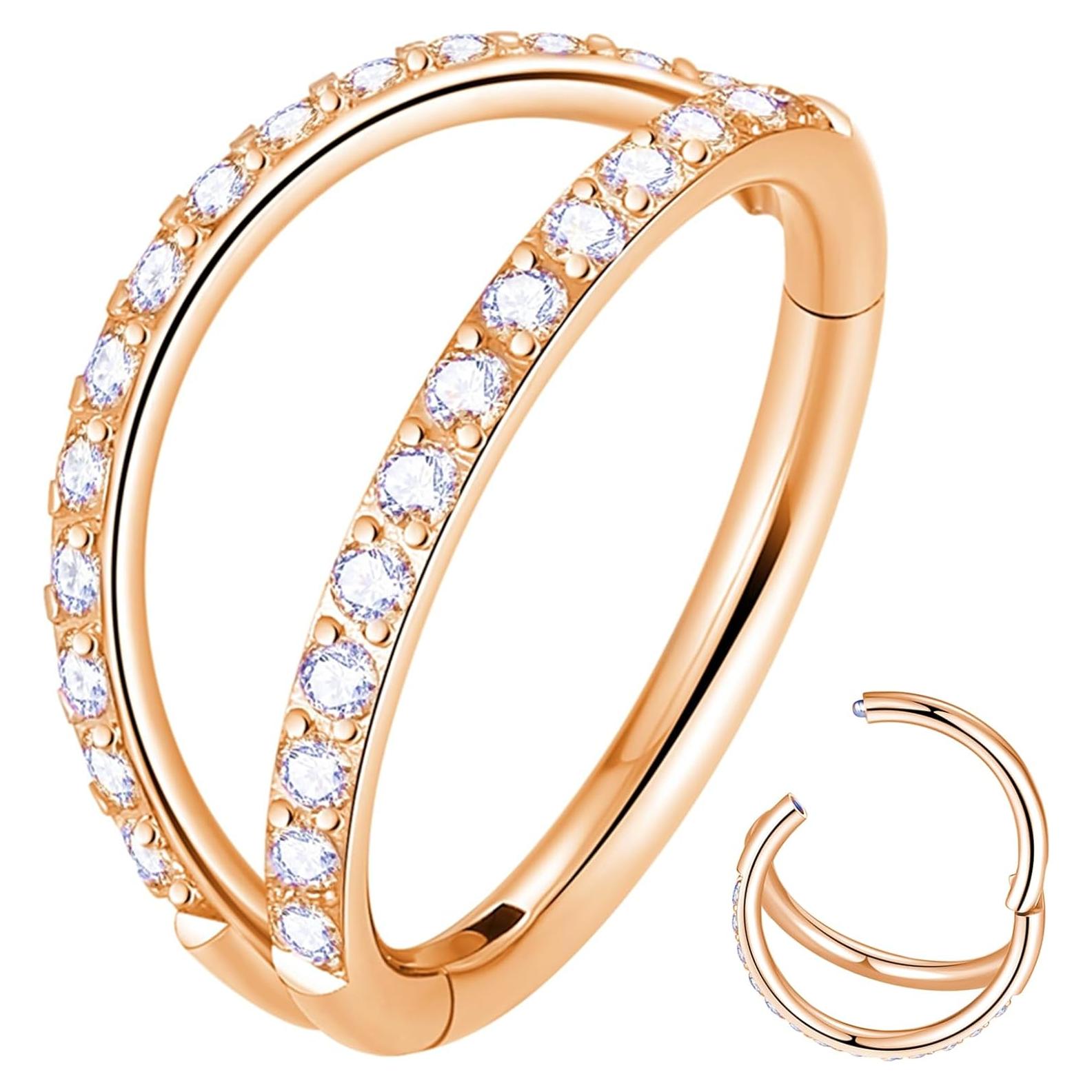 Anillo de Nariz Hoop Doble CZ Claro 16G 6mm Acero Quirúrgico