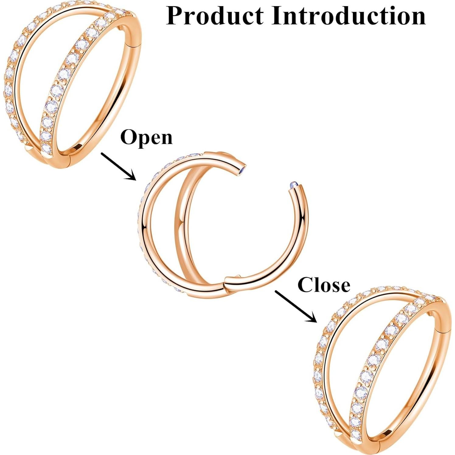 Anillo de Nariz Hoop Doble CZ Claro 16G 6mm Acero Quirúrgico