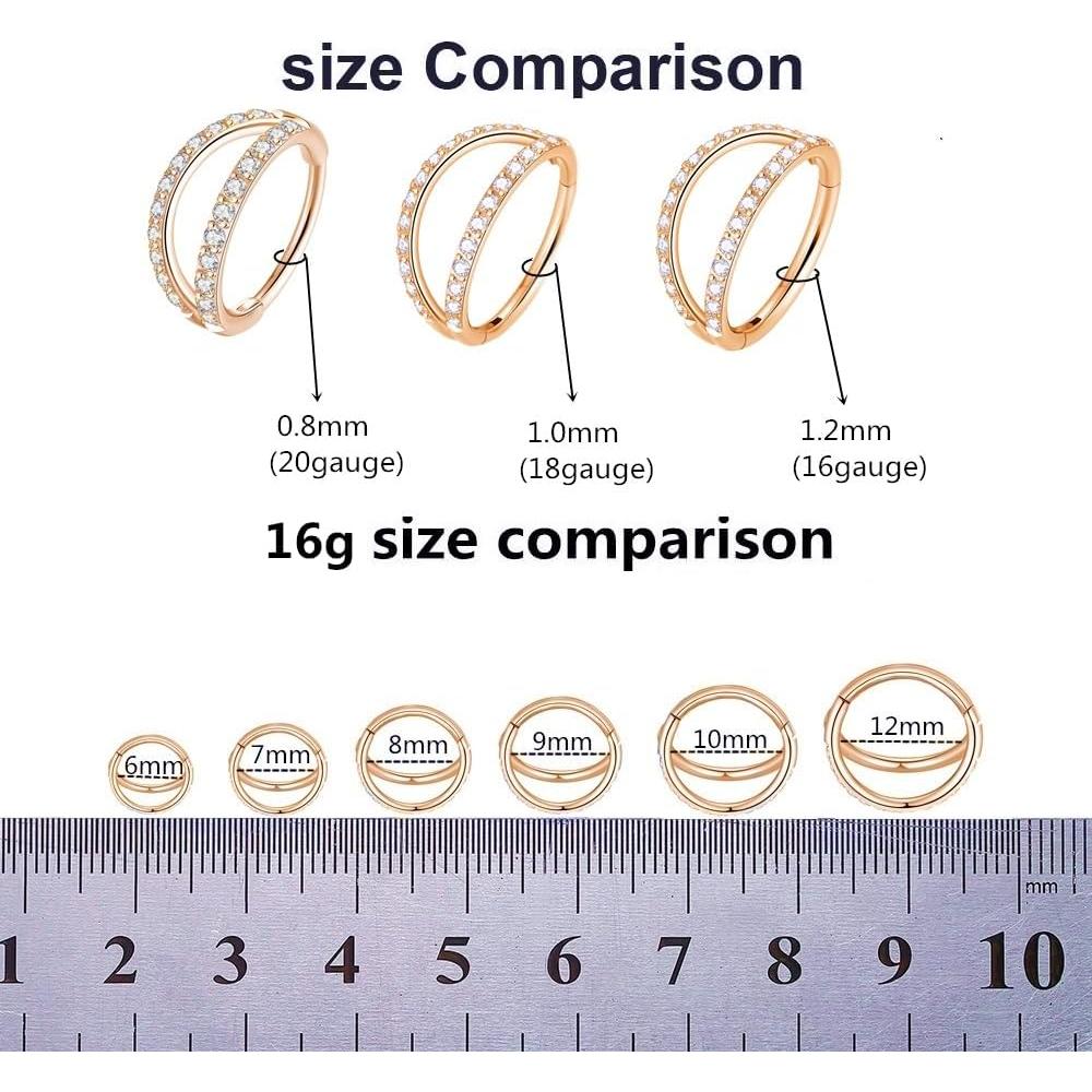 Anillo de Nariz Hoop Doble CZ Claro 16G 6mm Acero Quirúrgico