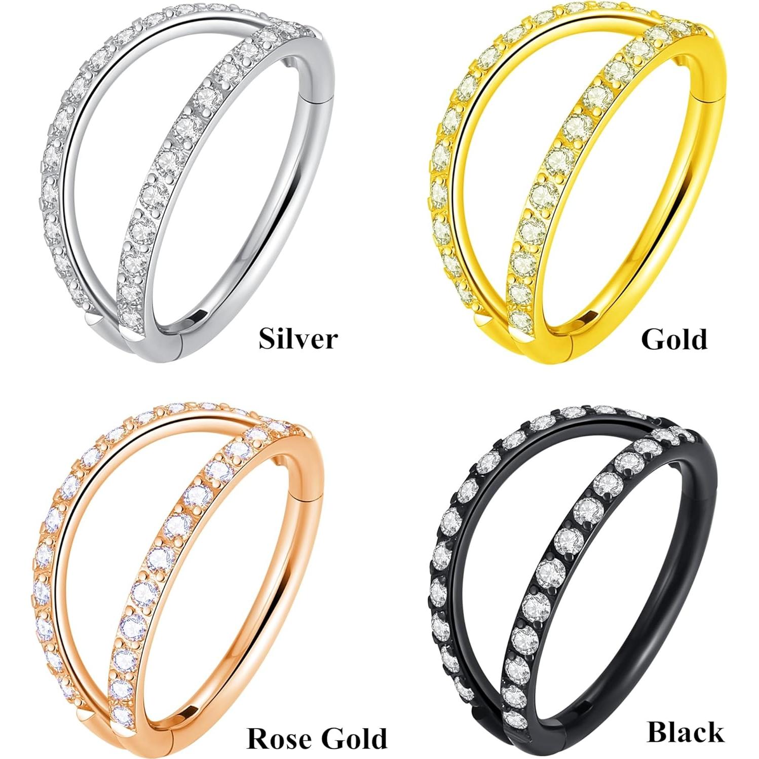 Anillo de Nariz Hoop Doble CZ Claro 16G 6mm Acero Quirúrgico