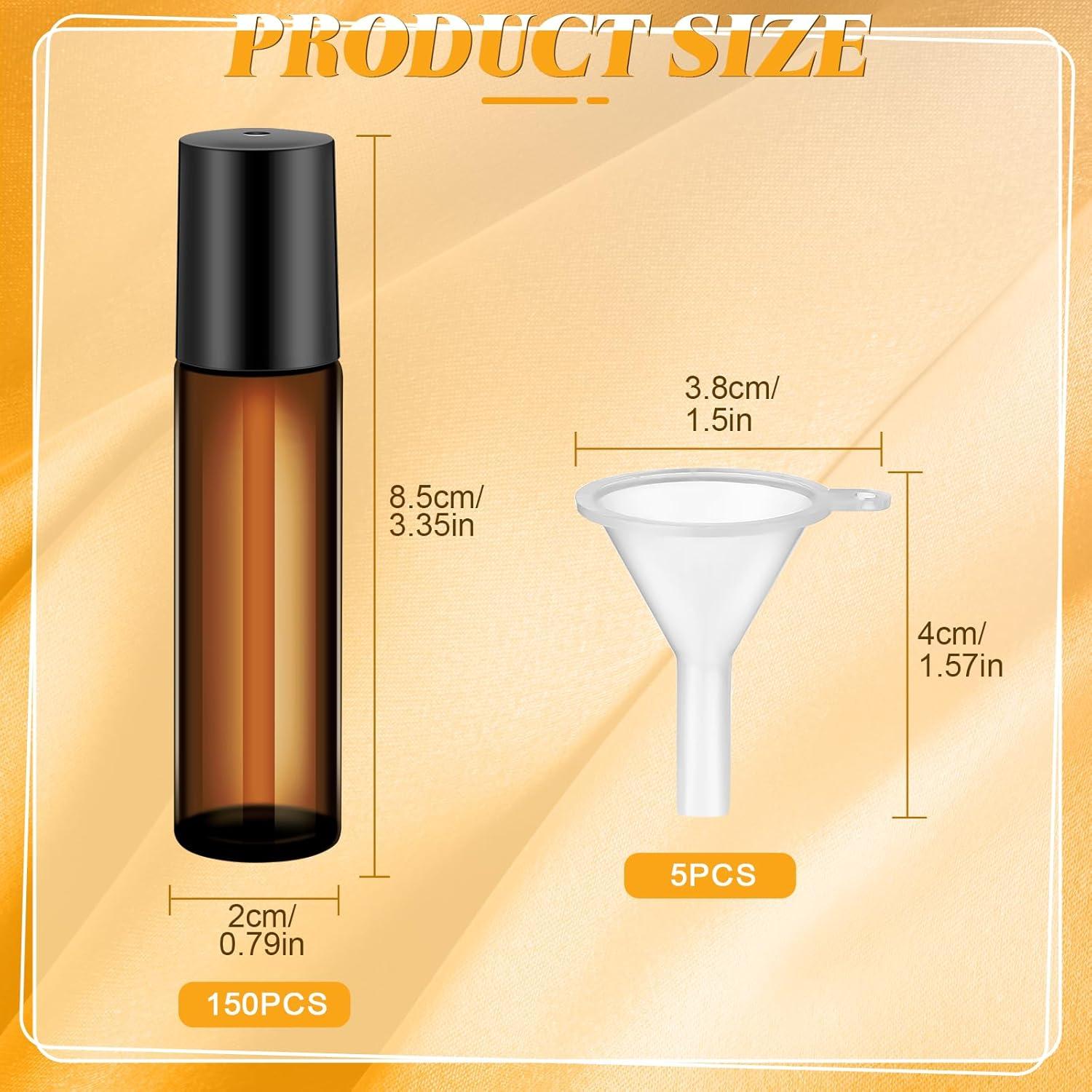 Sumind 150 Botellas Roller 10ml Vidrio Ámbar A Prueba de Fugas