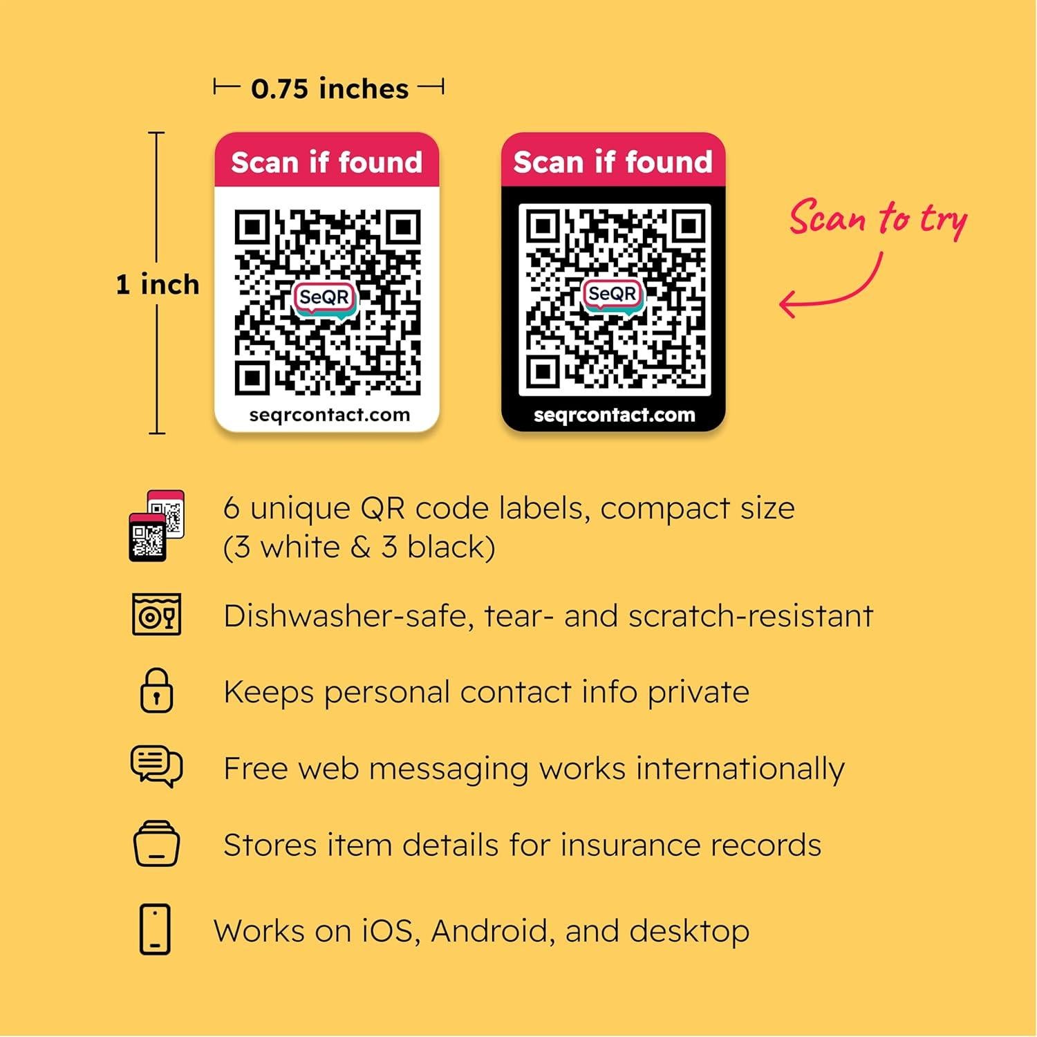 Etiquetas QR Personalizables SeQR - Paquete de 6 Unidades