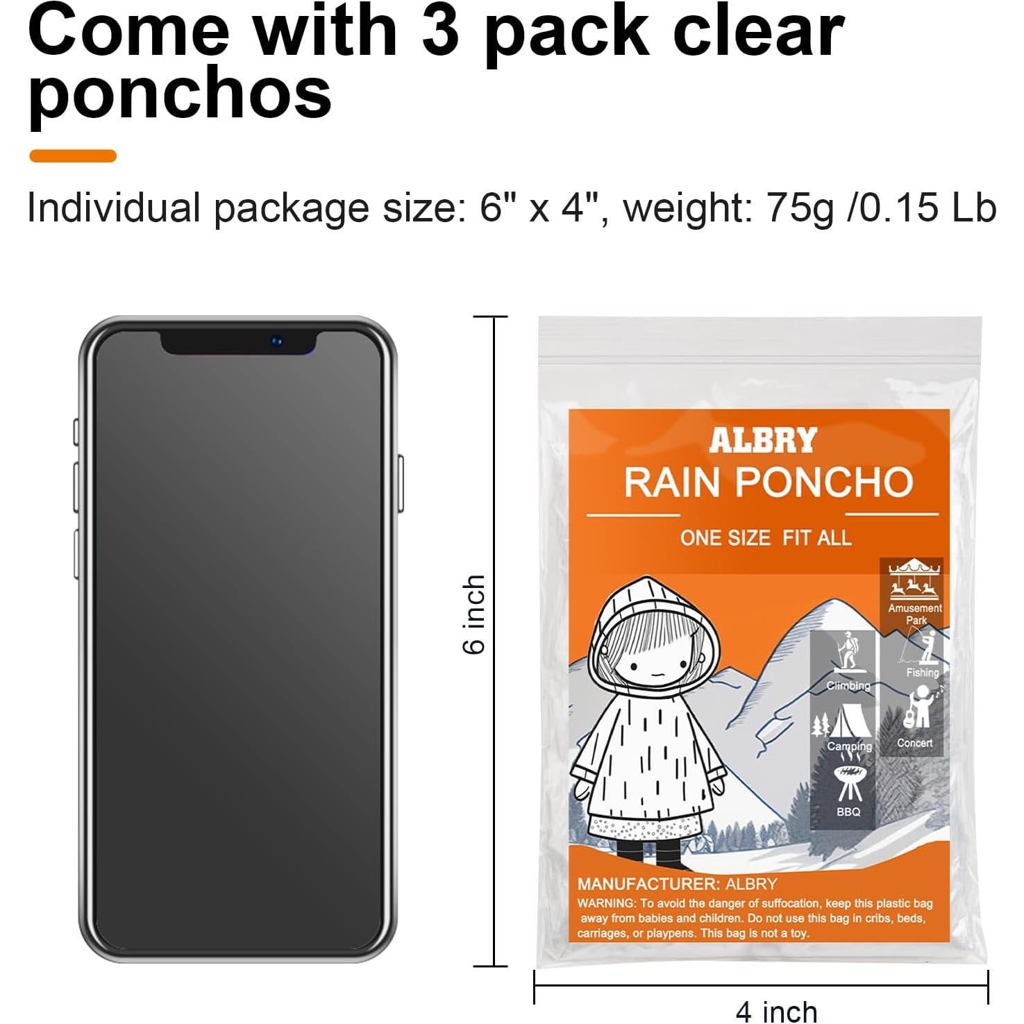 Ponchos Desechables ALBRY para Adultos - Paquete de 3 con Capucha