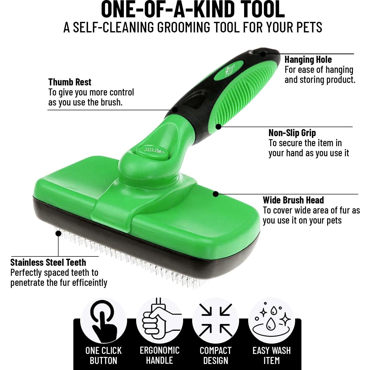 Cepillo Autolimpiante Pet Pull para Gato y Perro - Verde