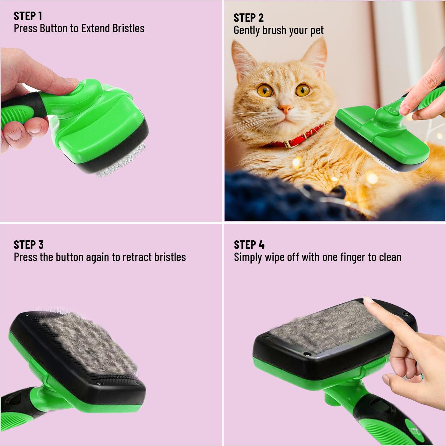 Cepillo Autolimpiante Pet Pull para Gato y Perro - Verde