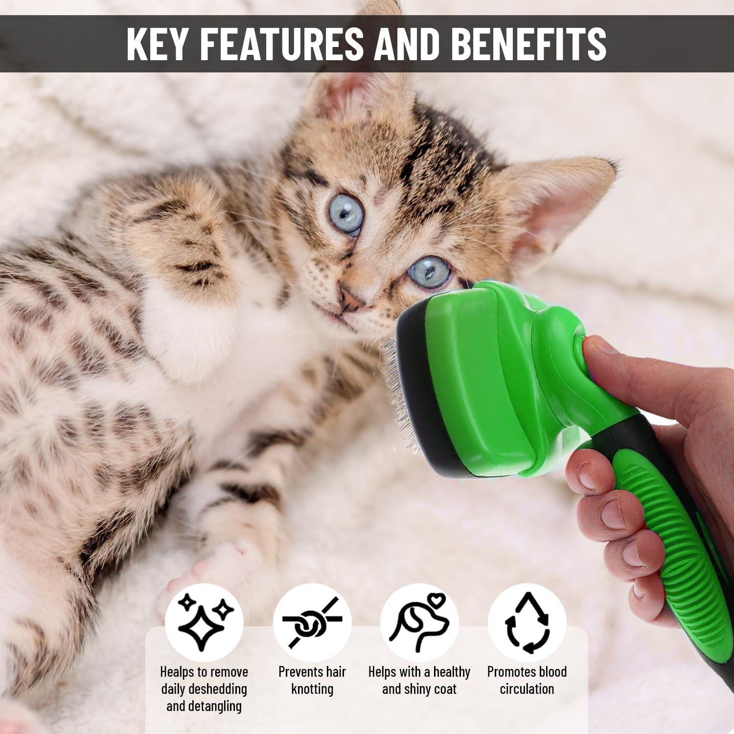 Cepillo Autolimpiante Pet Pull para Gato y Perro - Verde