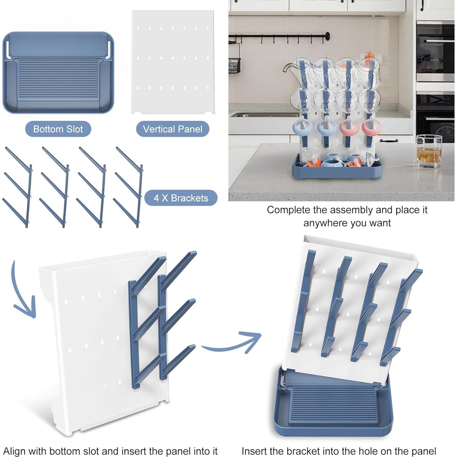 Soporte Secado Biberones CandyHome Azul Vertical 33 cm