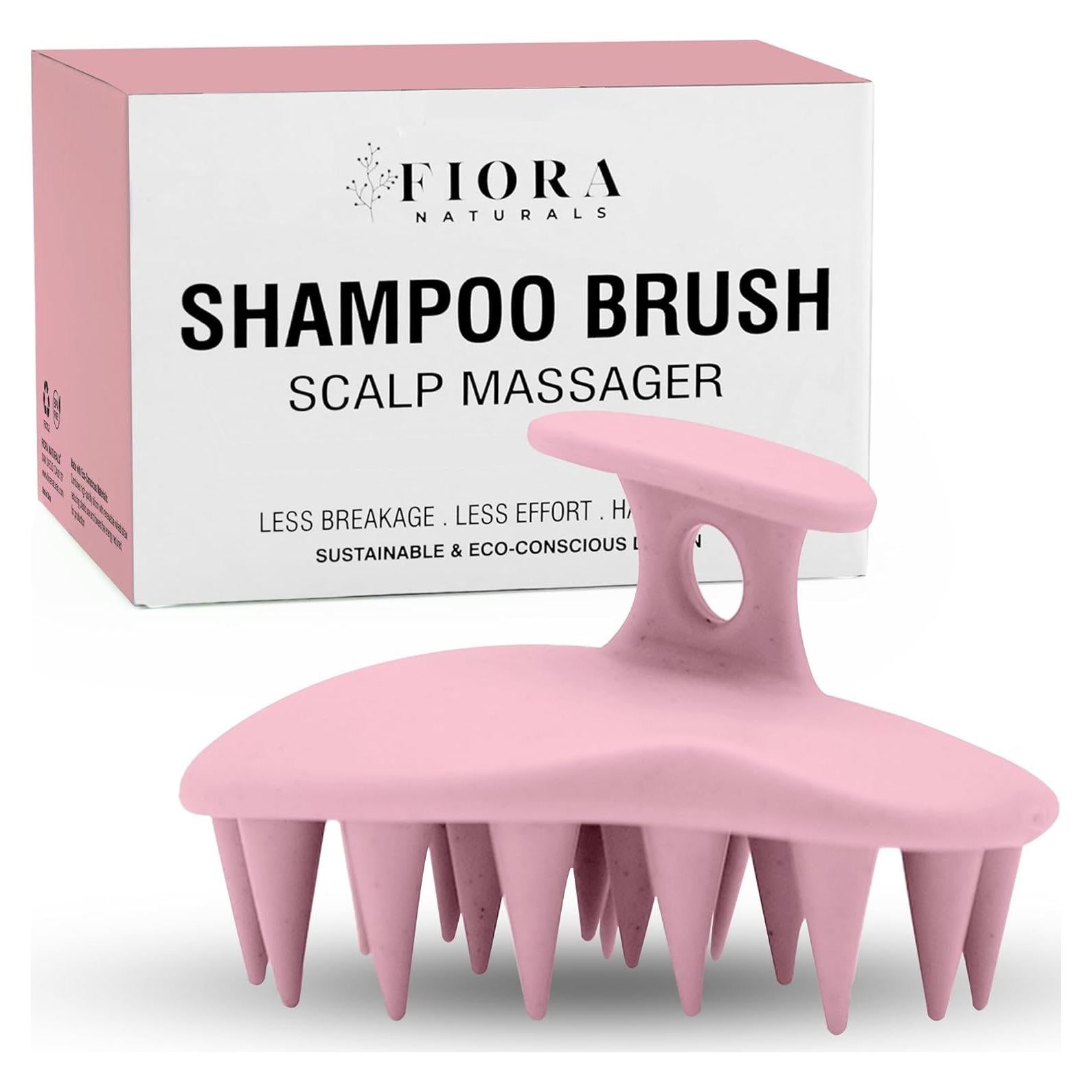Cepillo Masajeador de Cuero Cabelludo Fiora Naturals Rosa - Exfoliador de Silicona para Caspa y Crecimiento del Cabello