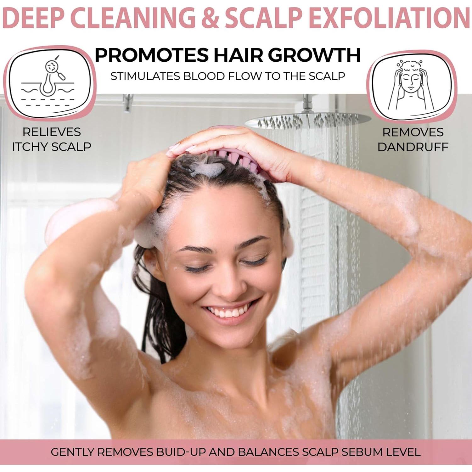 Cepillo Masajeador de Cuero Cabelludo Fiora Naturals Rosa - Exfoliador de Silicona para Caspa y Crecimiento del Cabello