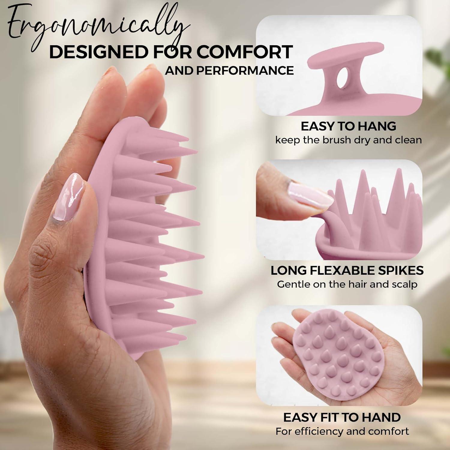 Cepillo Masajeador de Cuero Cabelludo Fiora Naturals Rosa - Exfoliador de Silicona para Caspa y Crecimiento del Cabello