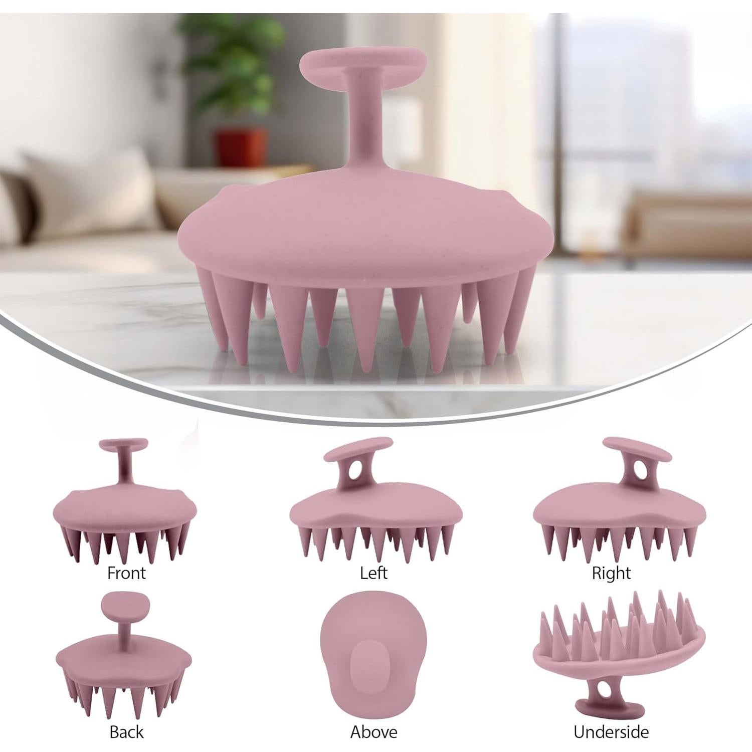 Cepillo Masajeador de Cuero Cabelludo Fiora Naturals Rosa - Exfoliador de Silicona para Caspa y Crecimiento del Cabello