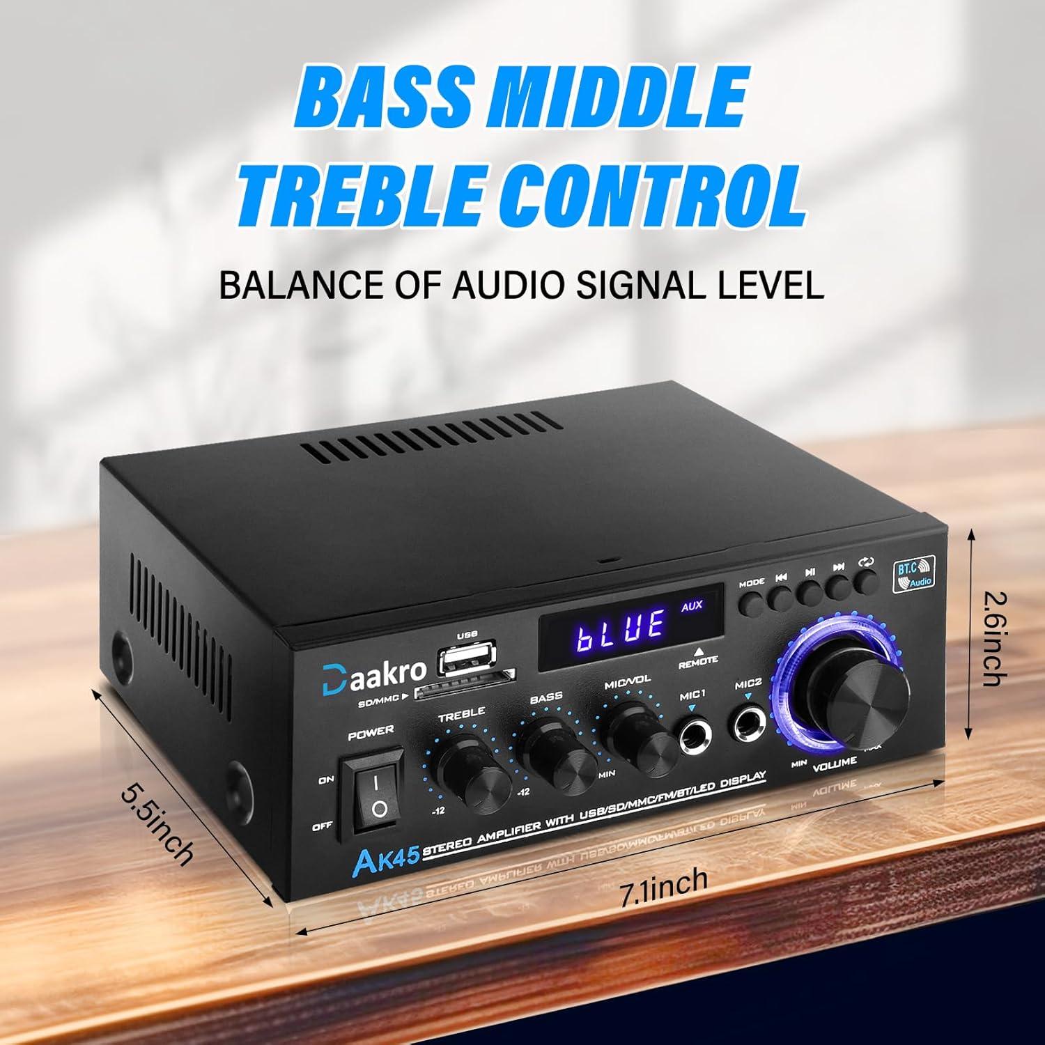 Amplificador de Audio Estéreo Daakro AK45 300W Bluetooth 5.0