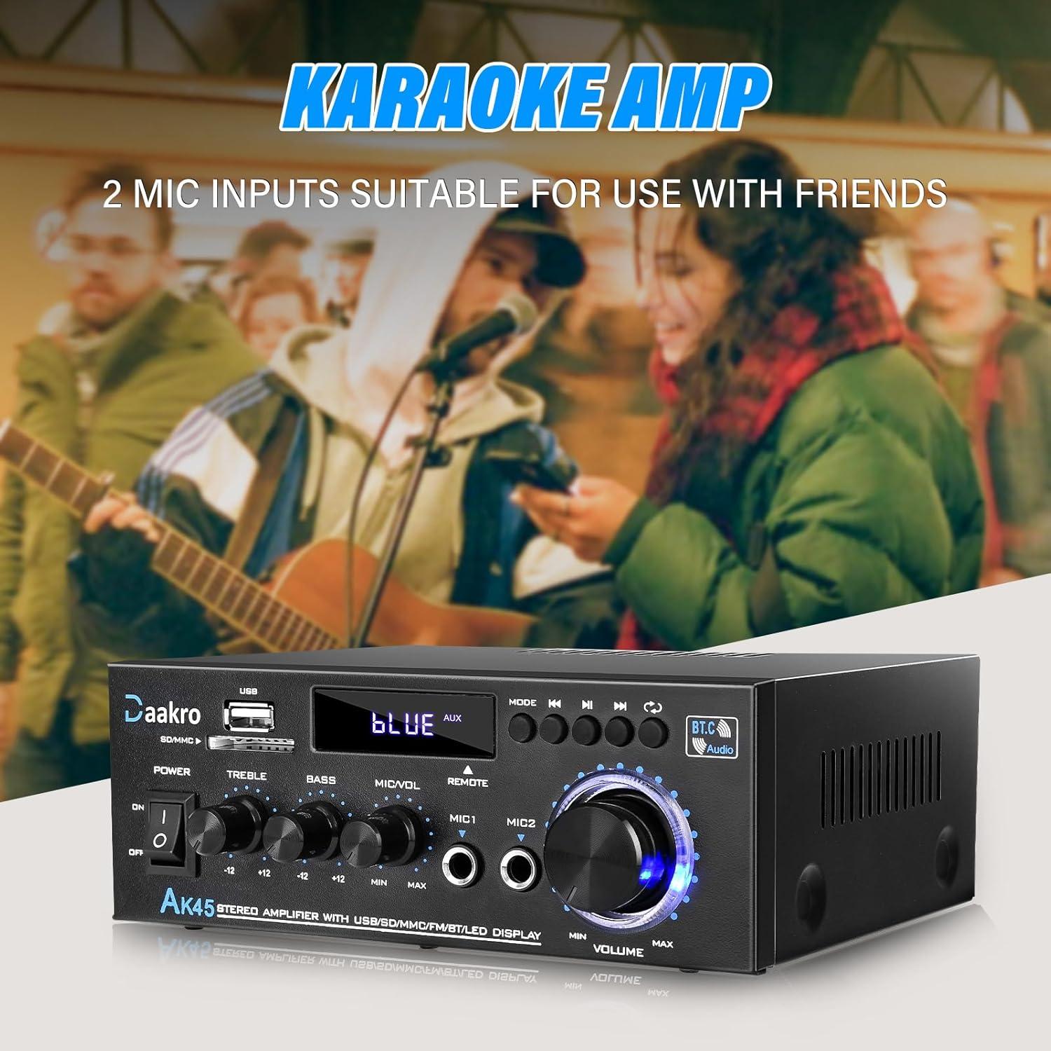 Amplificador de Audio Estéreo Daakro AK45 300W Bluetooth 5.0