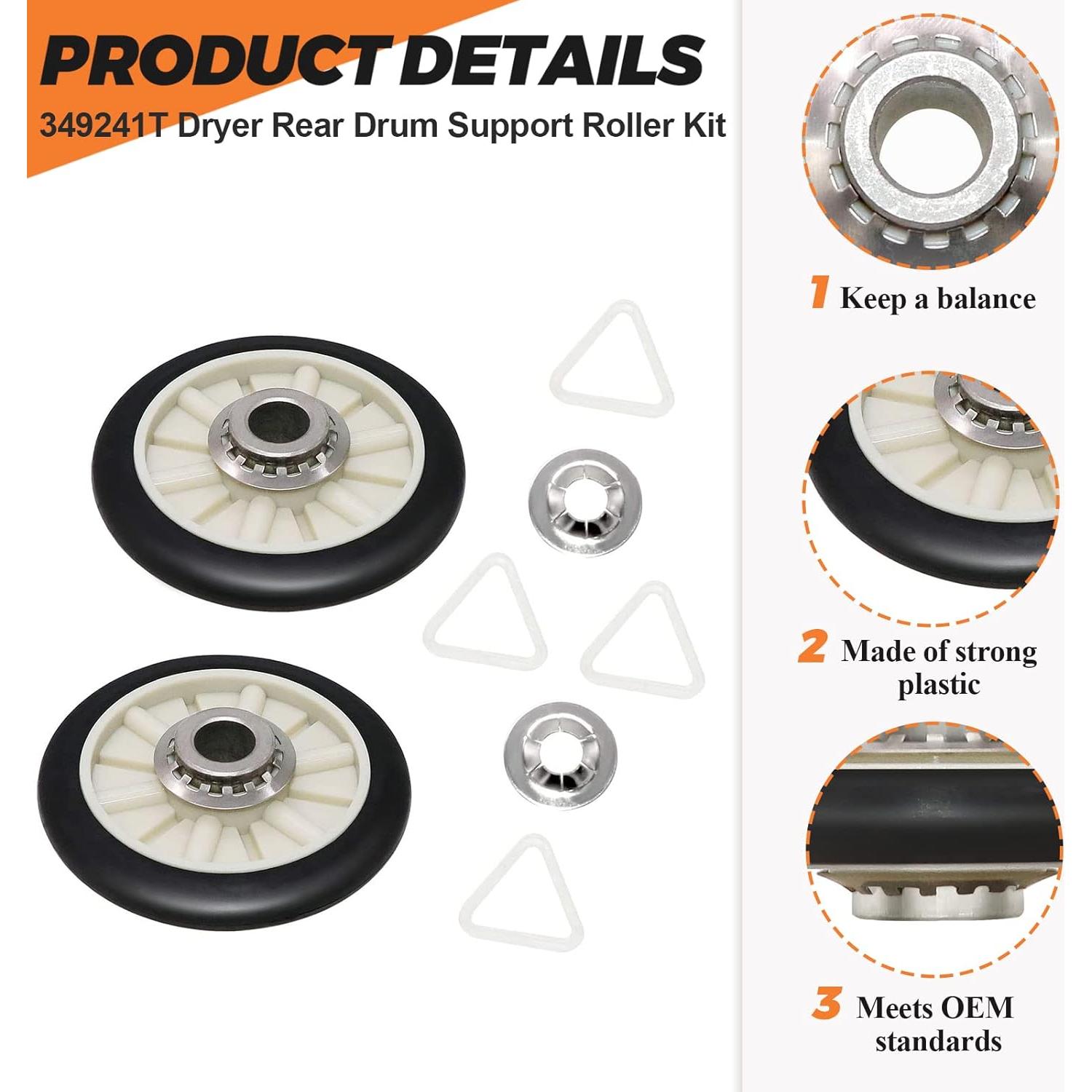 Kit de Rodillos de Soporte Beaquicy 349241T para Secadores