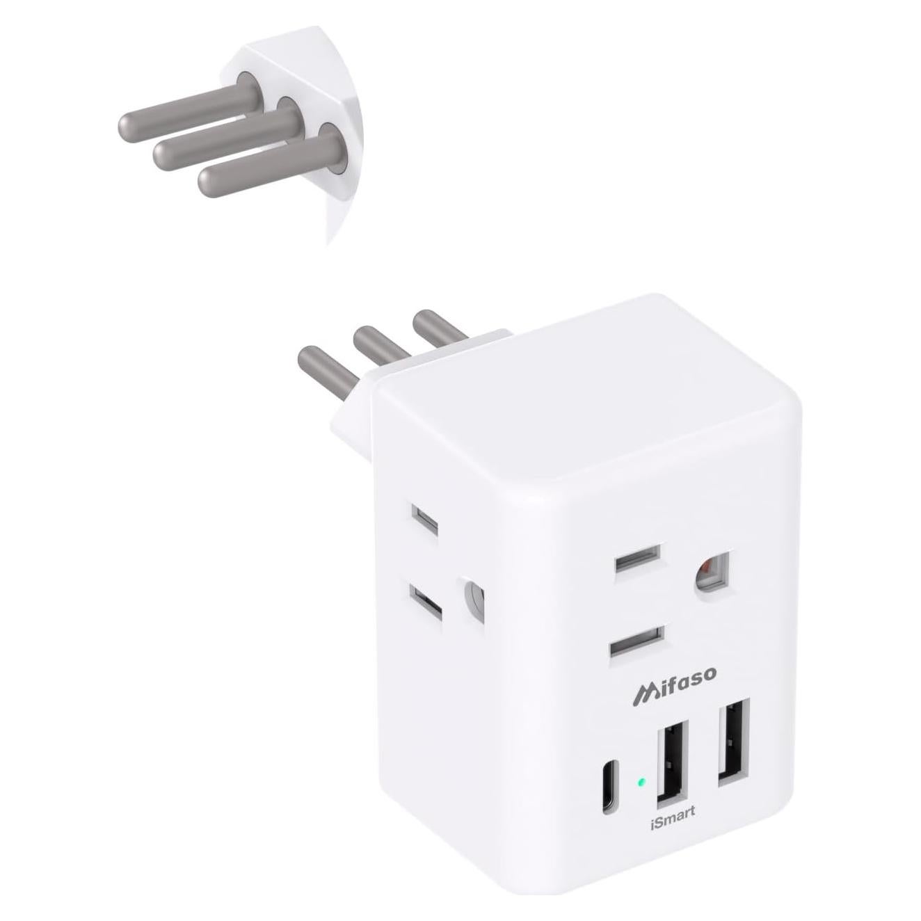 Adaptador de corriente MIFASOPOWER Tipo L para Italia y Chile