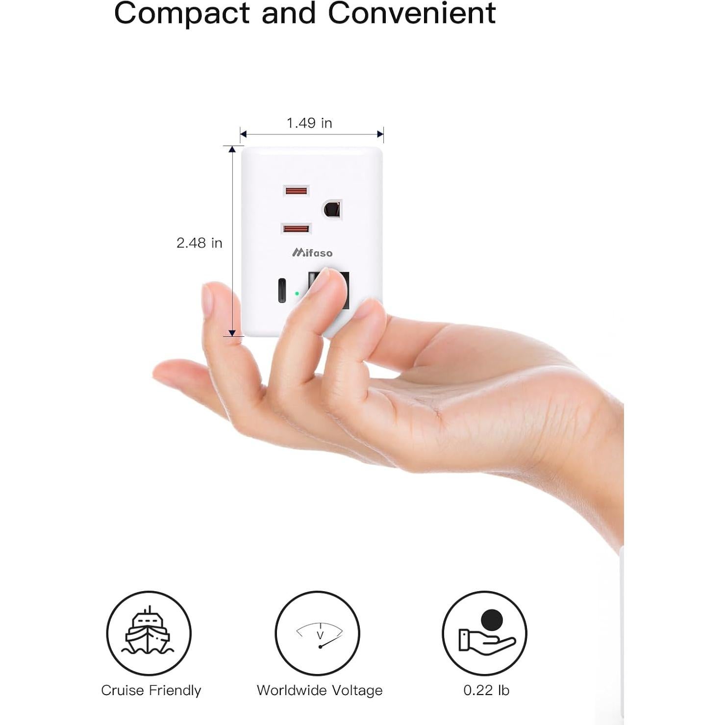 Adaptador de corriente MIFASOPOWER Tipo L para Italia y Chile