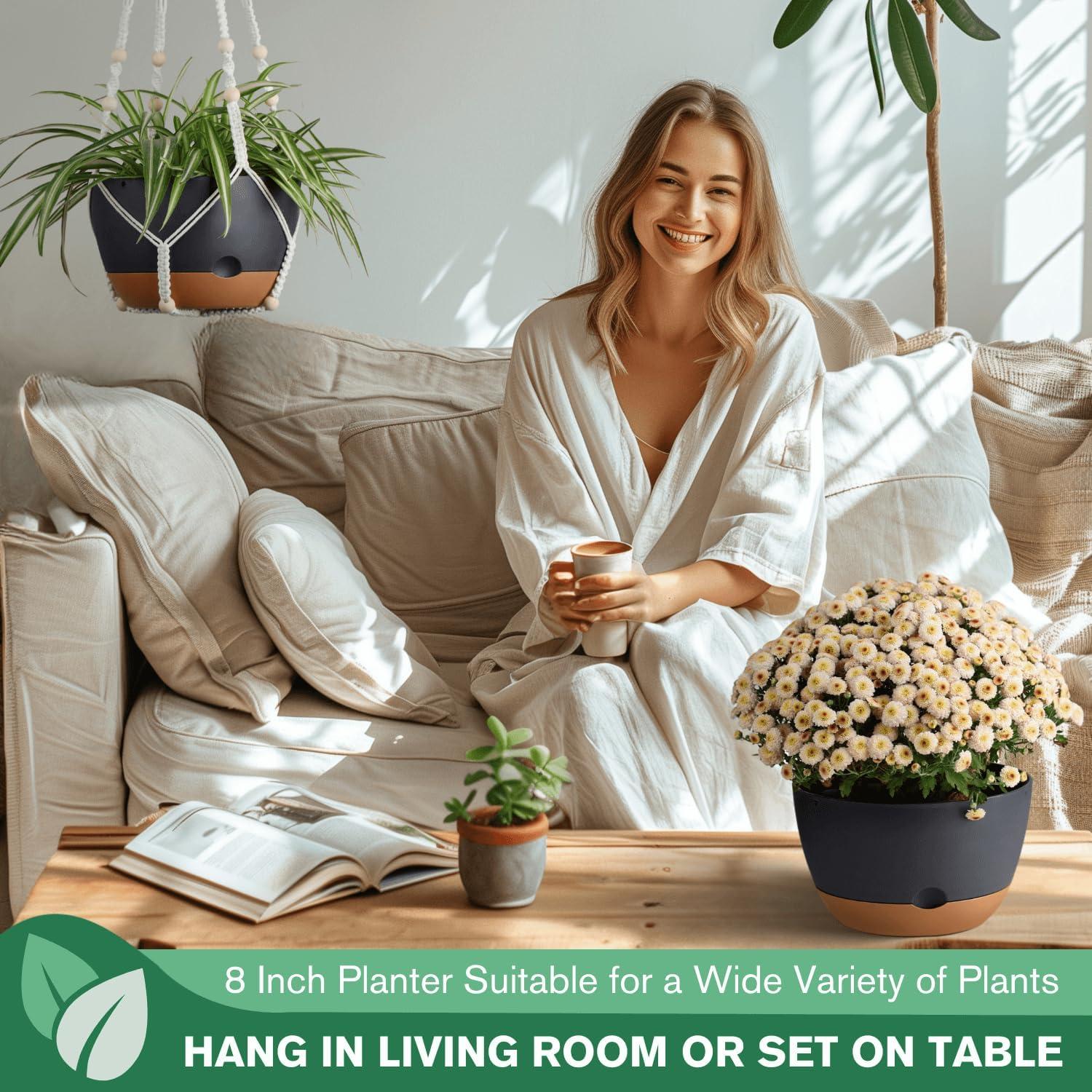 Juego de 2 macetas colgantes 20 cm Montresor con autorriego