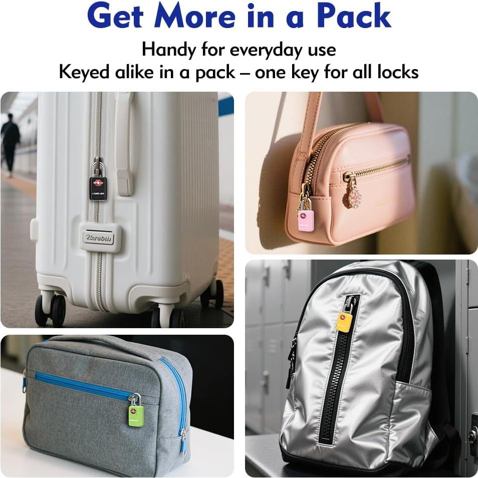 Candados de Equipaje TSA SureLock Mini - 4 Colores, Llave Igual