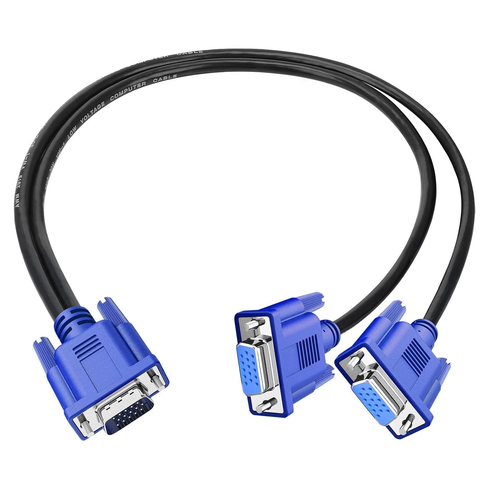 Cable Divisor VGA Pasow 1 Macho a 2 Hembras 0.46m 1080p