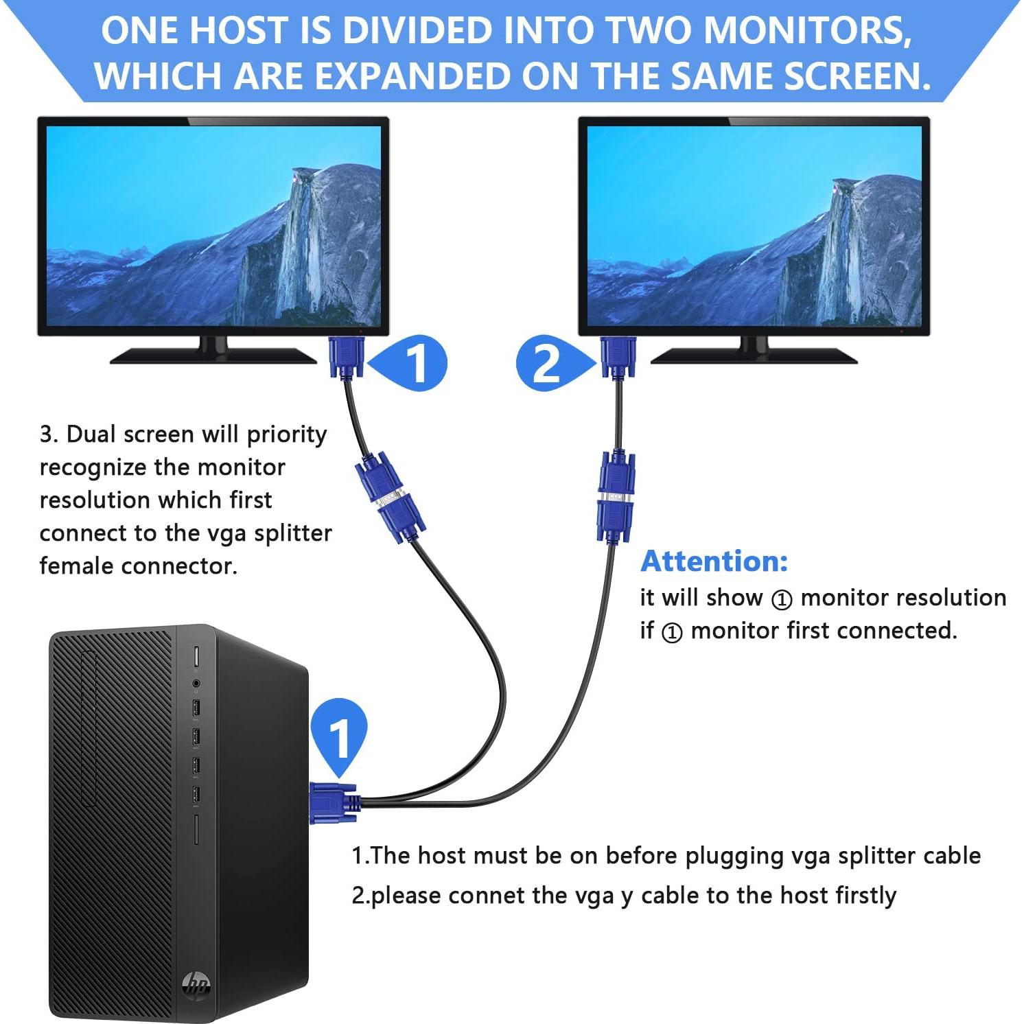 Cable Divisor VGA Pasow 1 Macho a 2 Hembras 0.46m 1080p