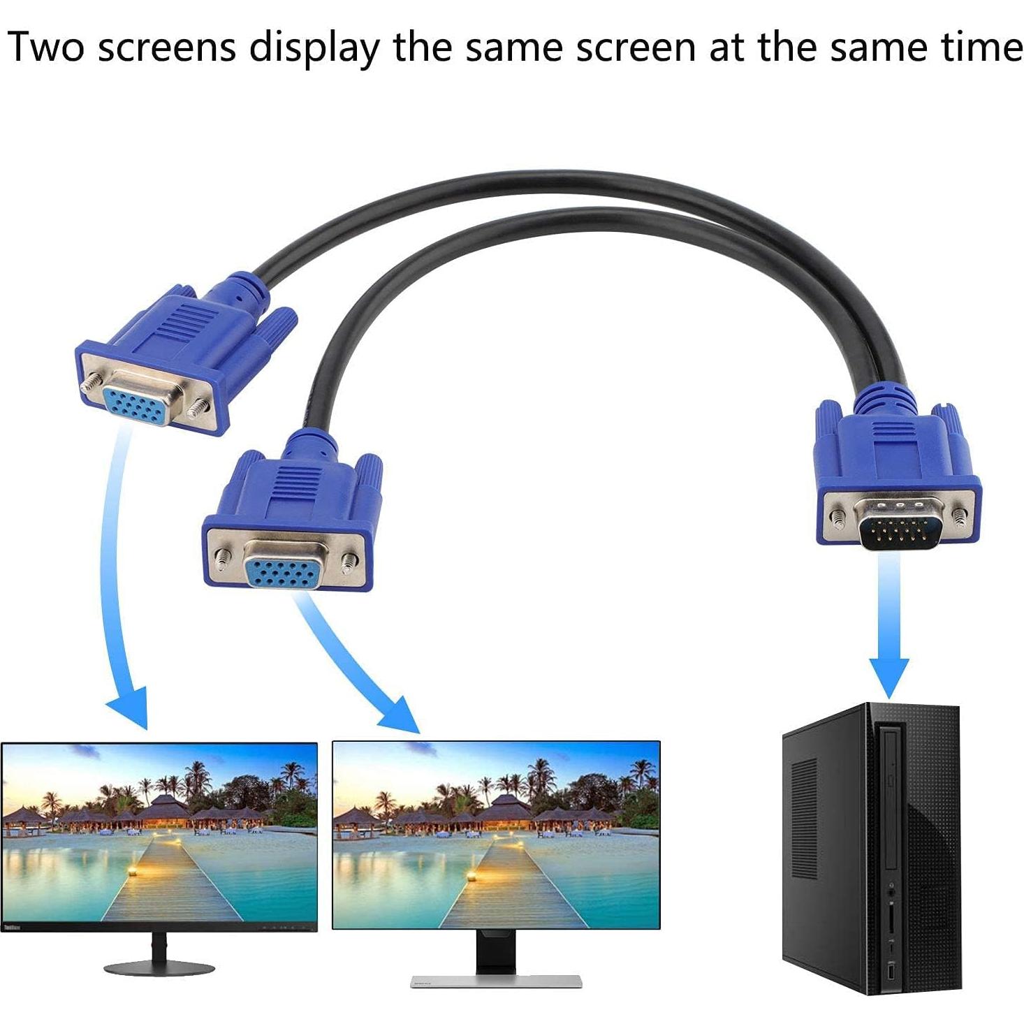 Cable Divisor VGA Pasow 1 Macho a 2 Hembras 0.46m 1080p
