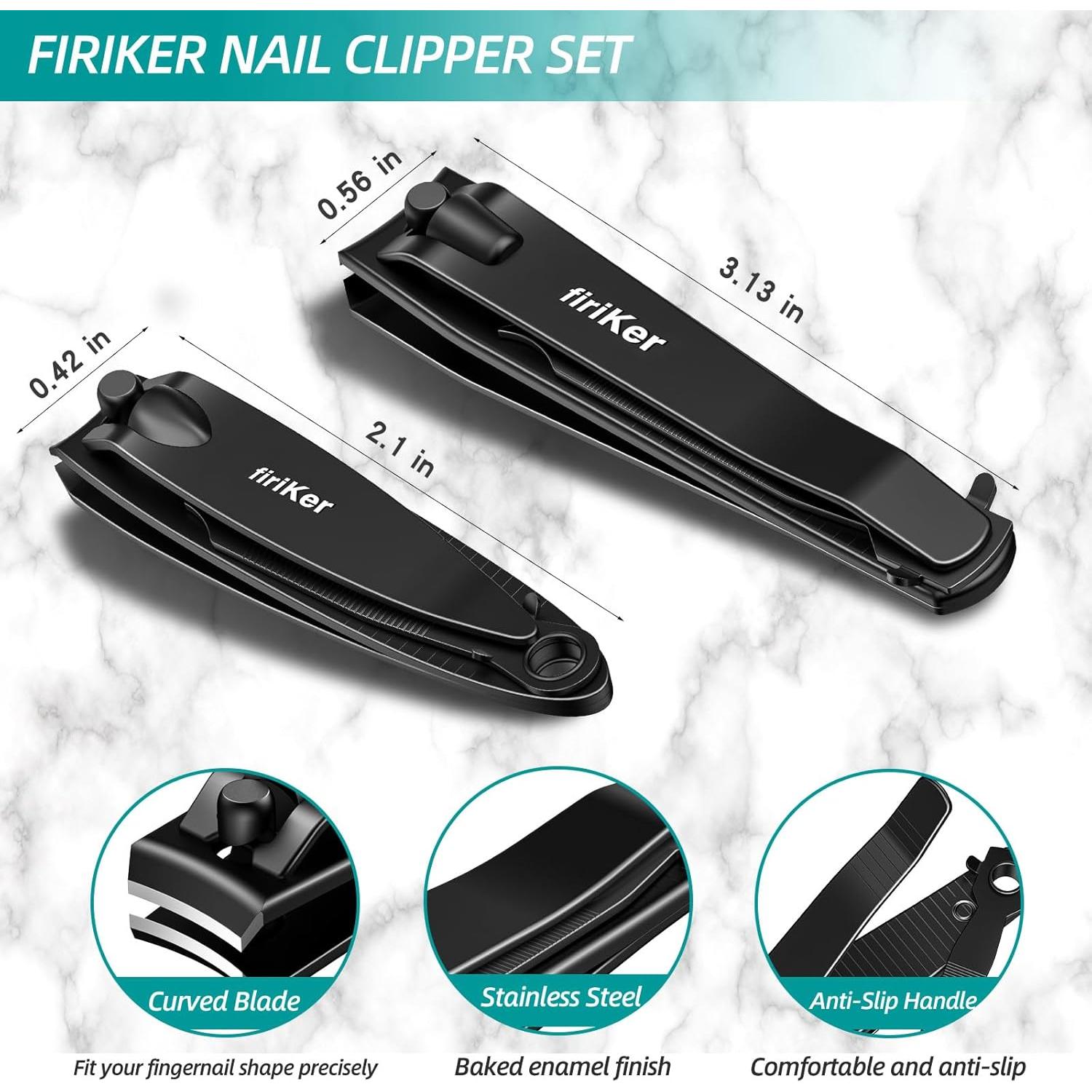 Juego de Cortauñas firiKer Acero Inoxidable Negro Mate 2 Piezas