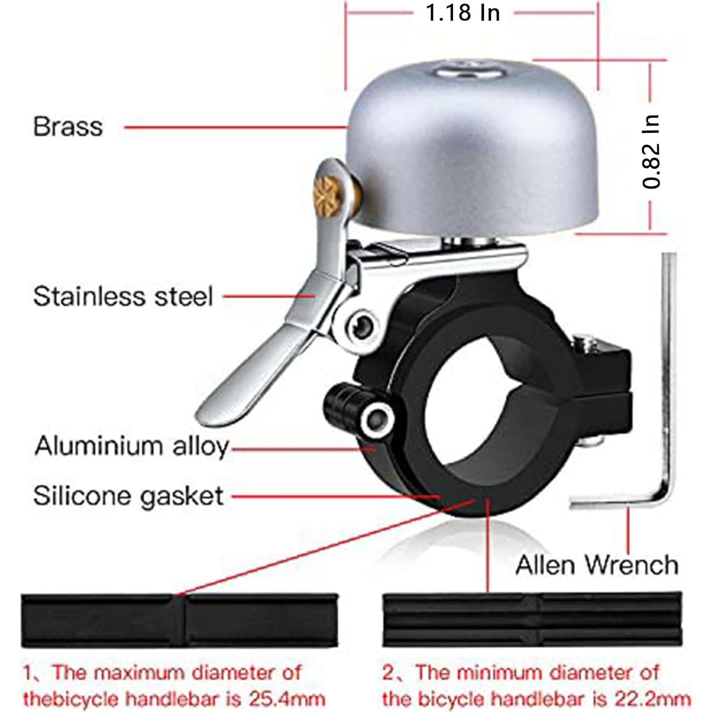 Campana de Bicicleta Greallthy Clásica de Latón 80dB Plata