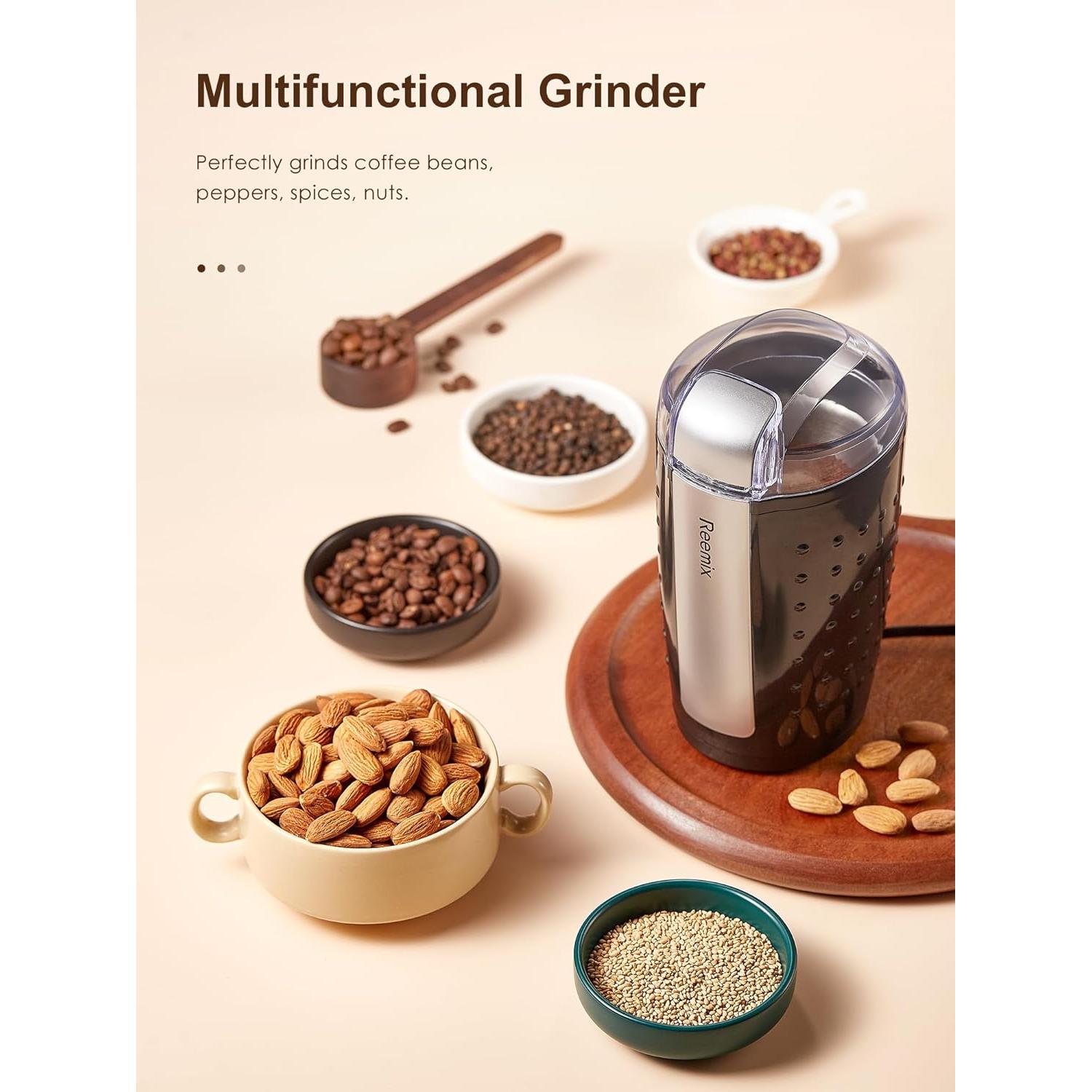 Molino de Café Eléctrico Reemix 3.5Oz Acero Inoxidable Negro