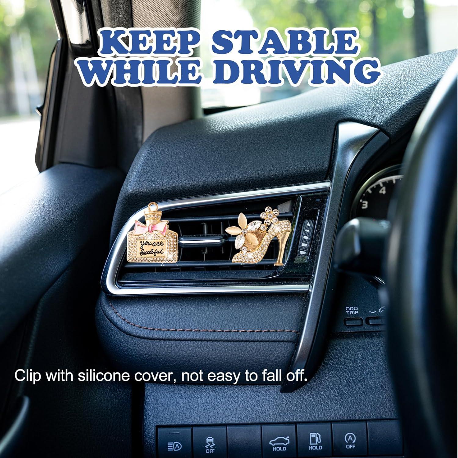 4 Clips de Ventilación Rislobx con Perfume y Cristales Dorados