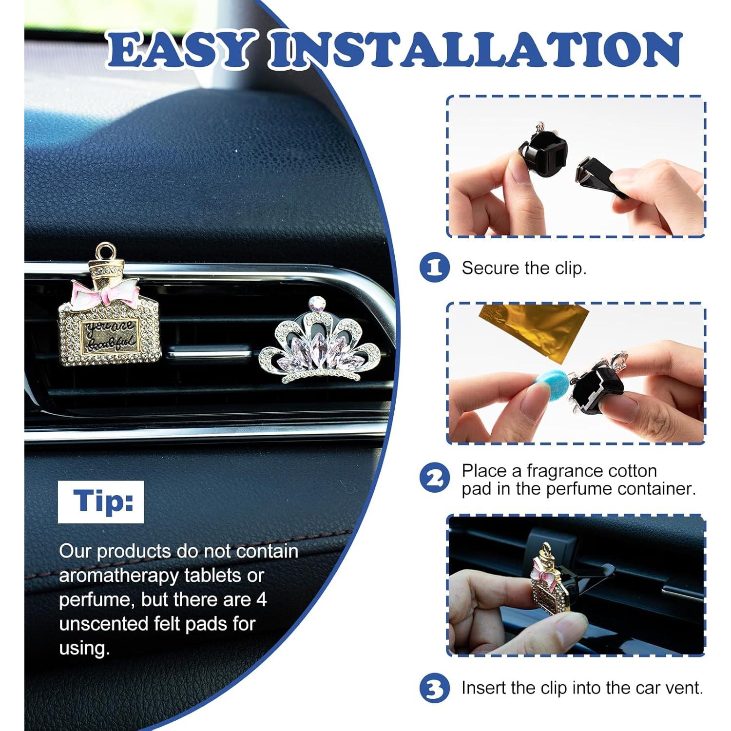 4 Clips de Ventilación Rislobx con Perfume y Cristales Dorados