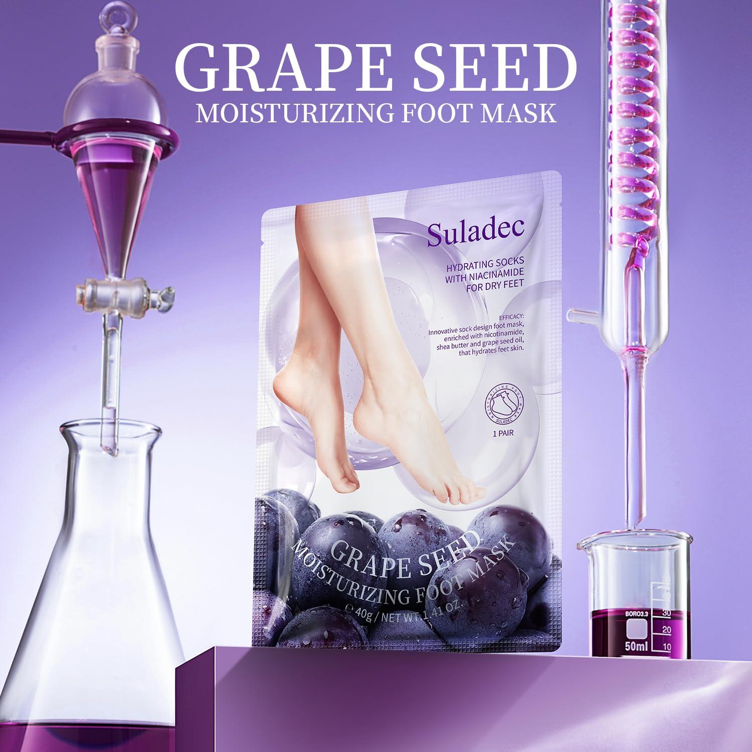 Mascarilla Hidratante para Pies Suladec - 5 Pares con Aceite de Semilla de Uva
