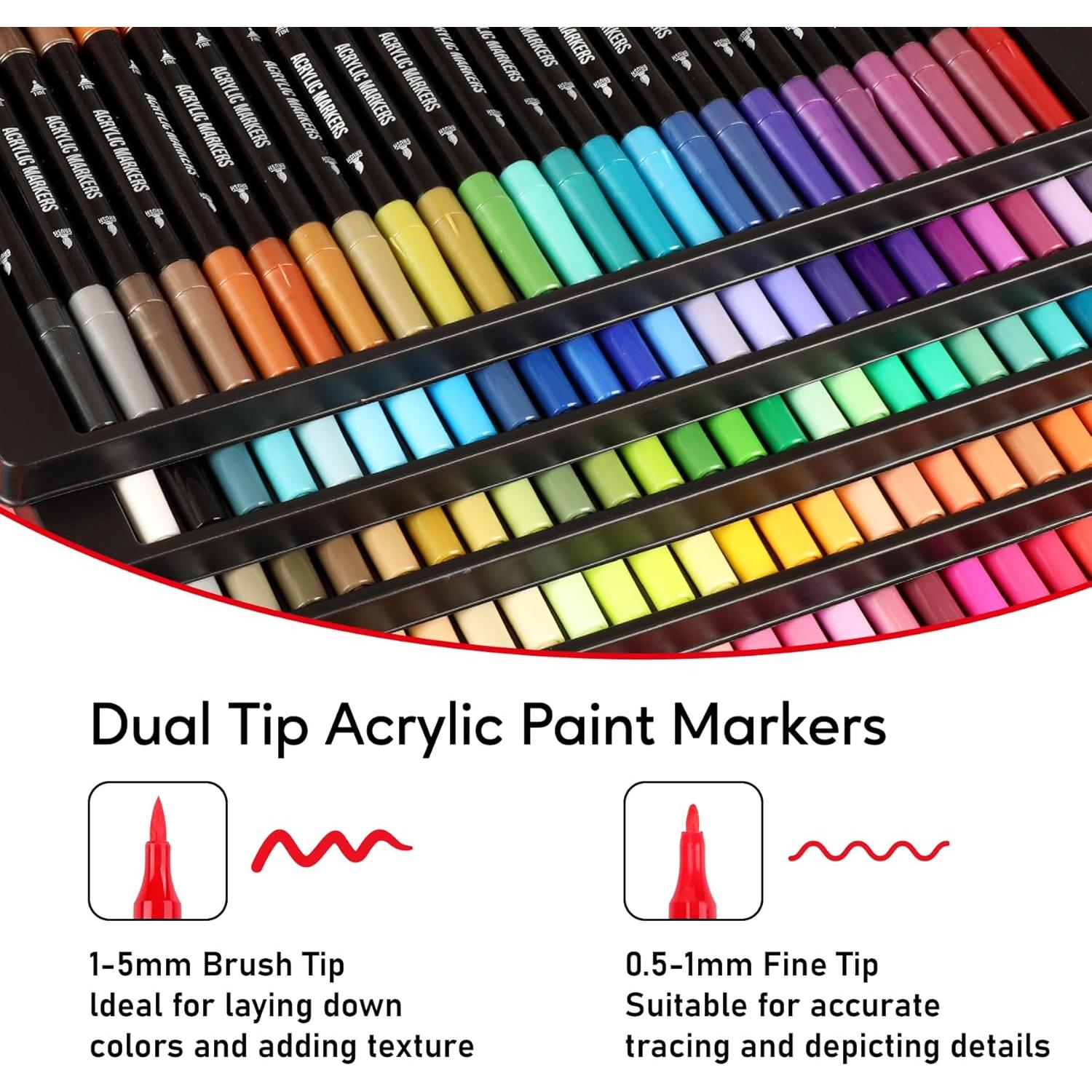 Marcadores Acrílicos Pagather 120 Colores Doble Punta Fina y Pincel