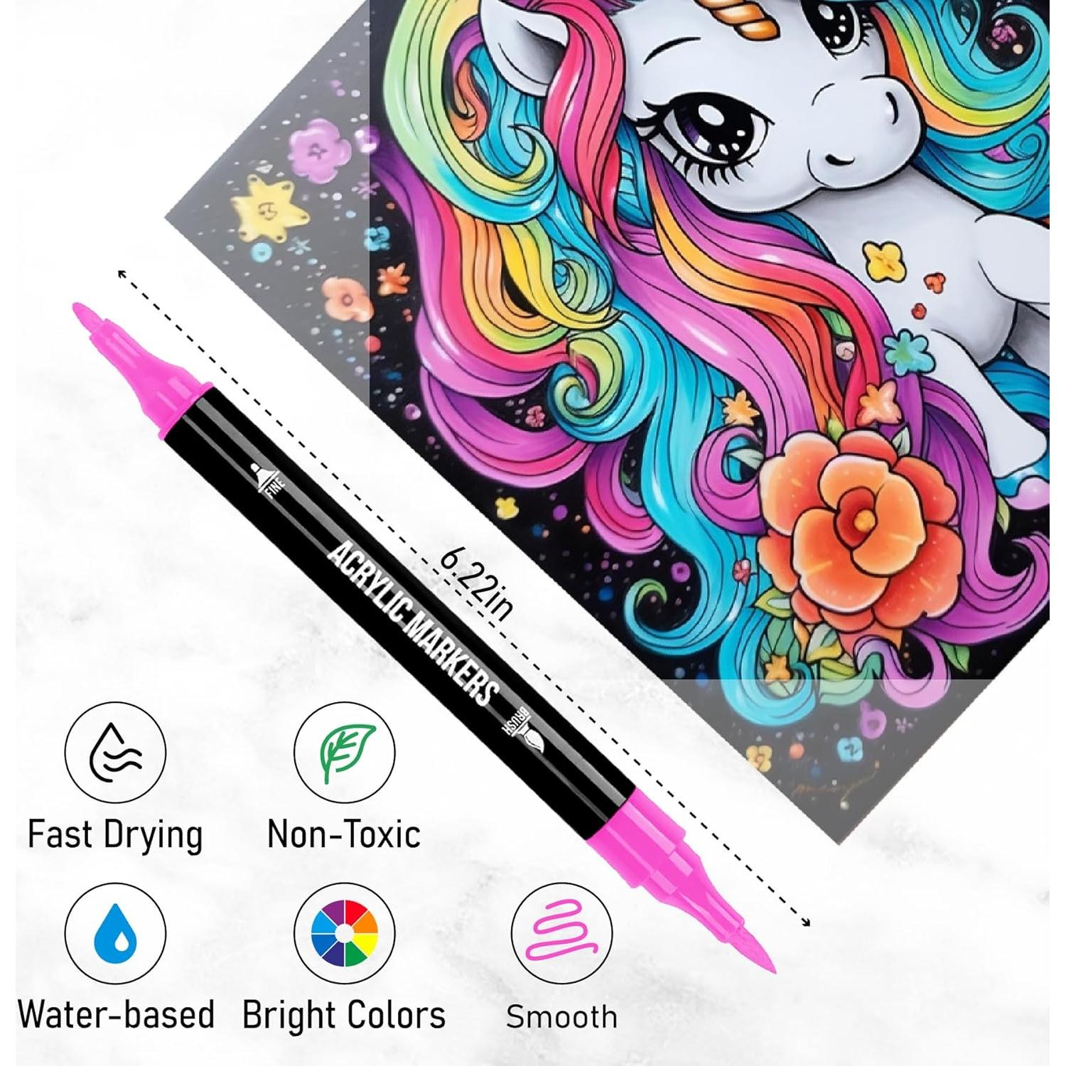 Marcadores Acrílicos Pagather 120 Colores Doble Punta Fina y Pincel