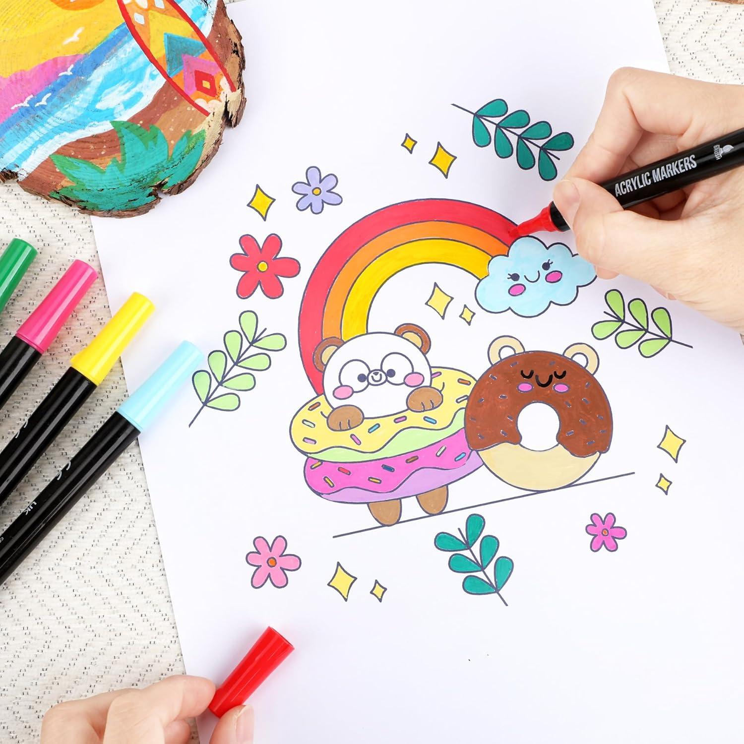 Marcadores Acrílicos Pagather 120 Colores Doble Punta Fina y Pincel