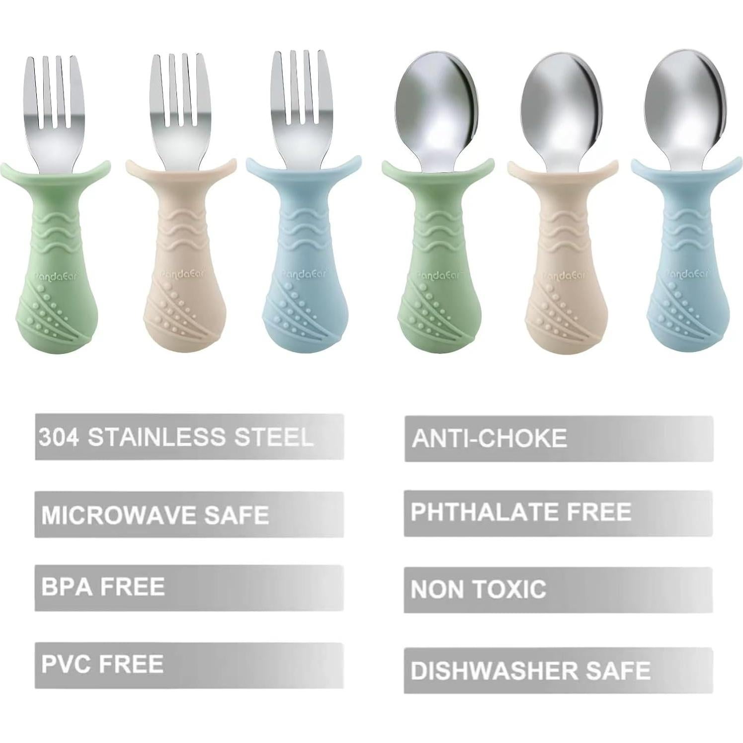 Juego de Utensilios PandaEar para Bebés, 6 Piezas Acero Inoxidable