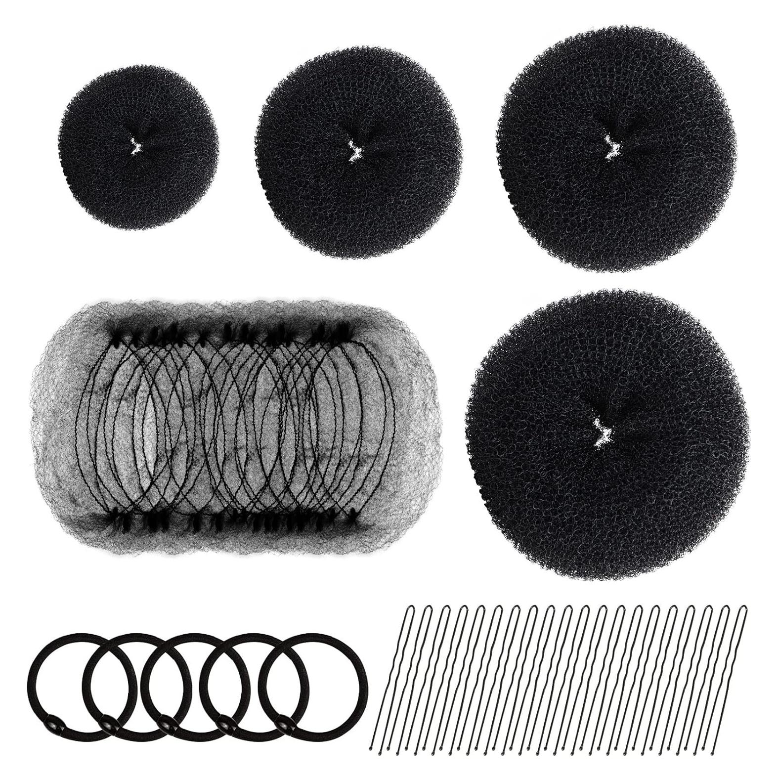 Juego de Hacer Moños de Cabello FANDAMEI - 4 Formadores, 20 Redes, 20 Pasadores, 5 Bandas