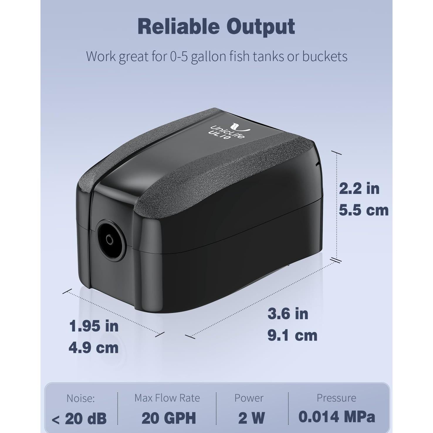 Bomba de Aire para Acuario Uniclife Mini 19 Litros 75.7 LPH