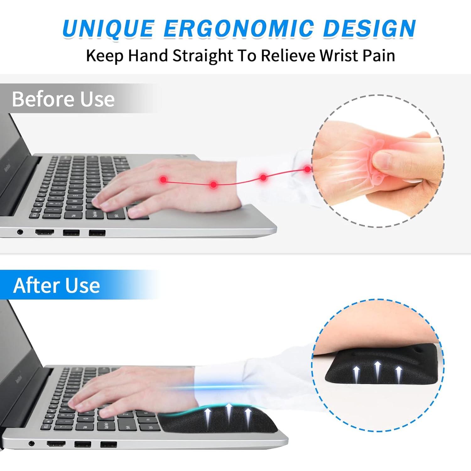 Reposamuñecas Ergonómico VAGAU para Laptop y Teclado - Alivio Síndrome Túnel Carpiano