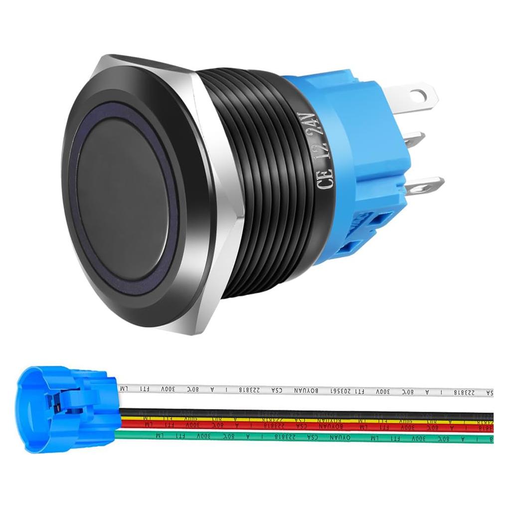 Botón Pulsador Momentáneo Gebildet 22mm IP65 LED Azul