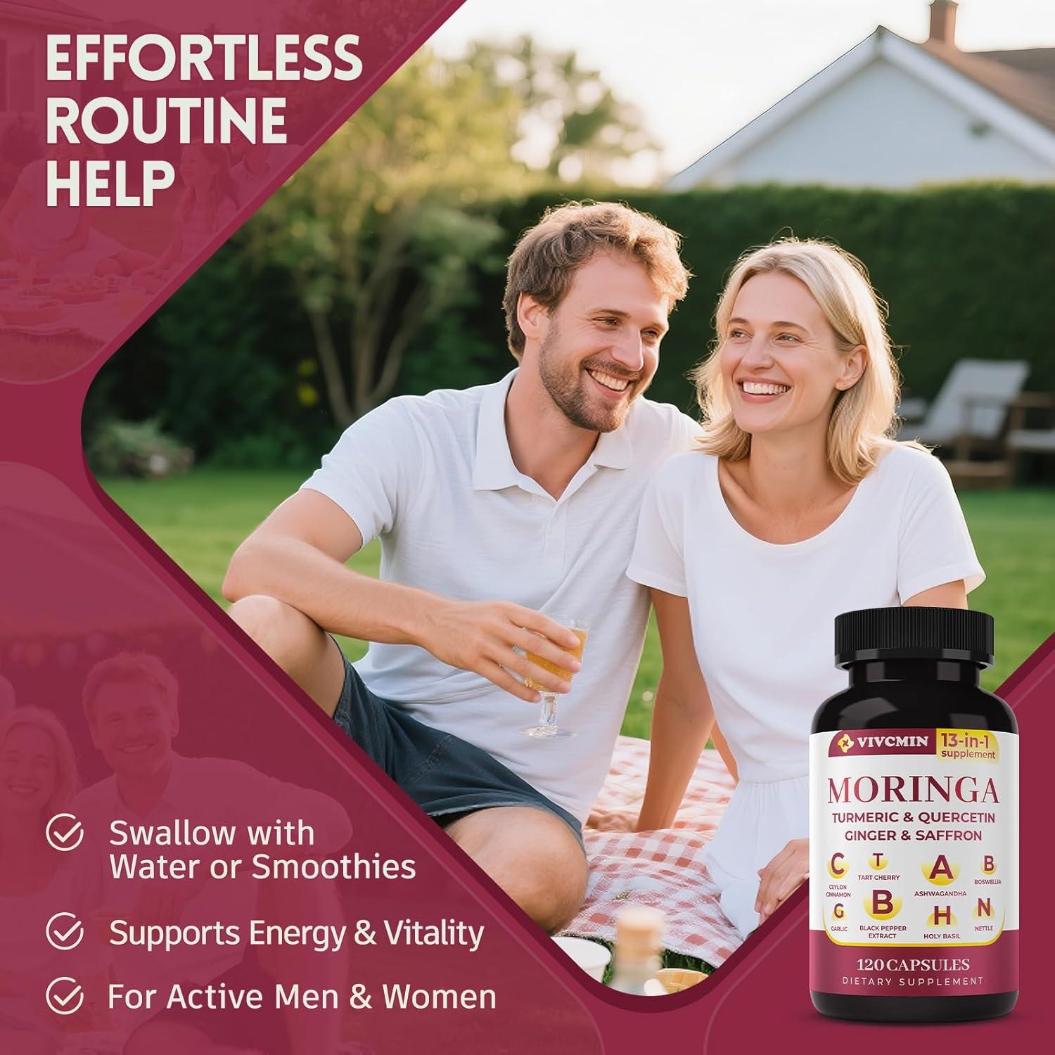 Cápsulas de Moringa 13 en 1 Vivcmin - Suplemento Herbal 120 Unidades