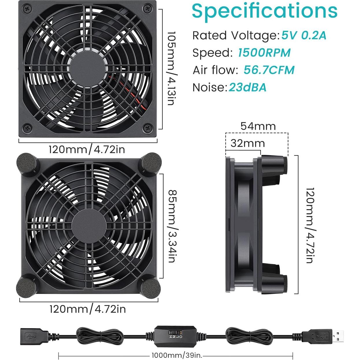 Ventilador USB Wathai 120mm para Enfriamiento de Dispositivos