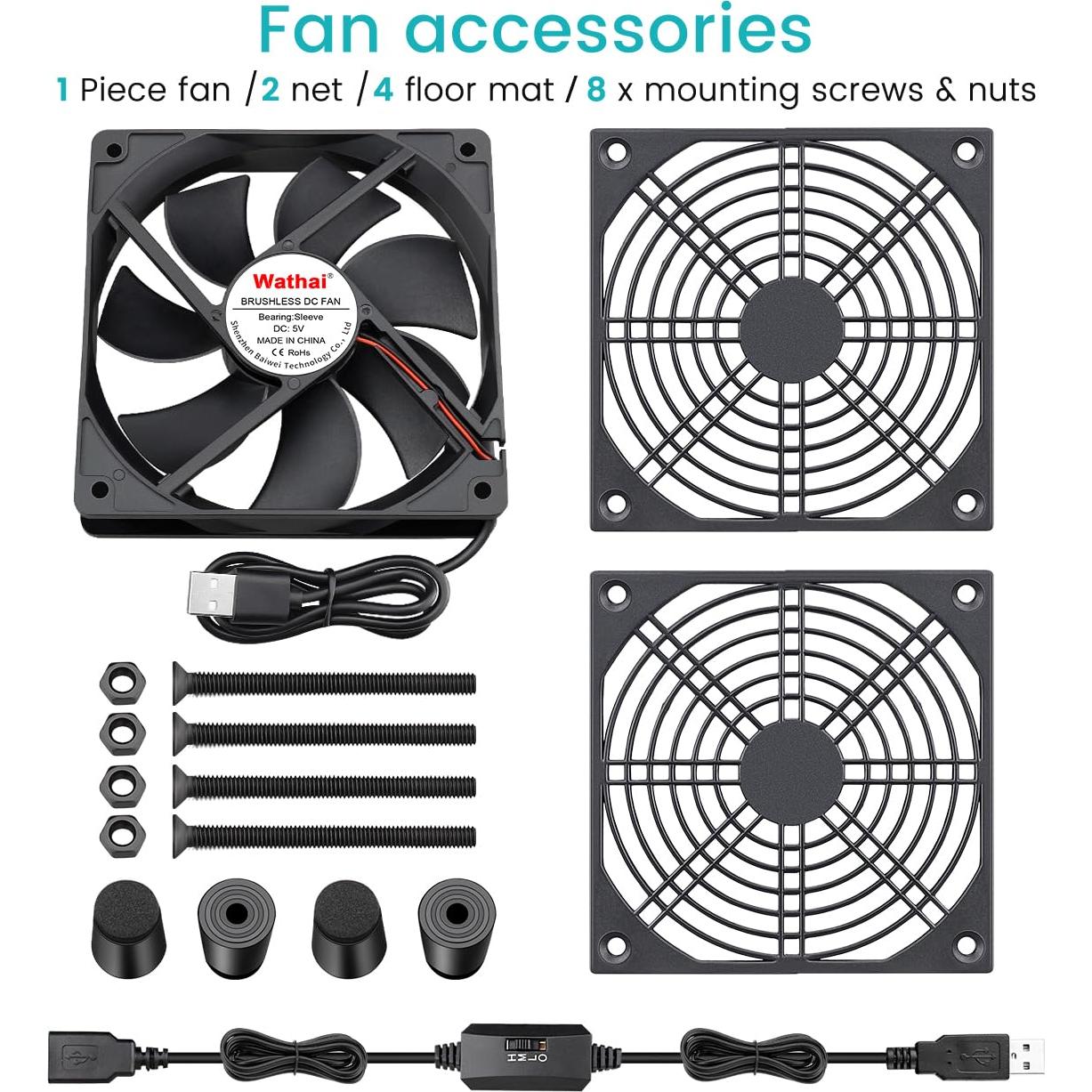 Ventilador USB Wathai 120mm para Enfriamiento de Dispositivos