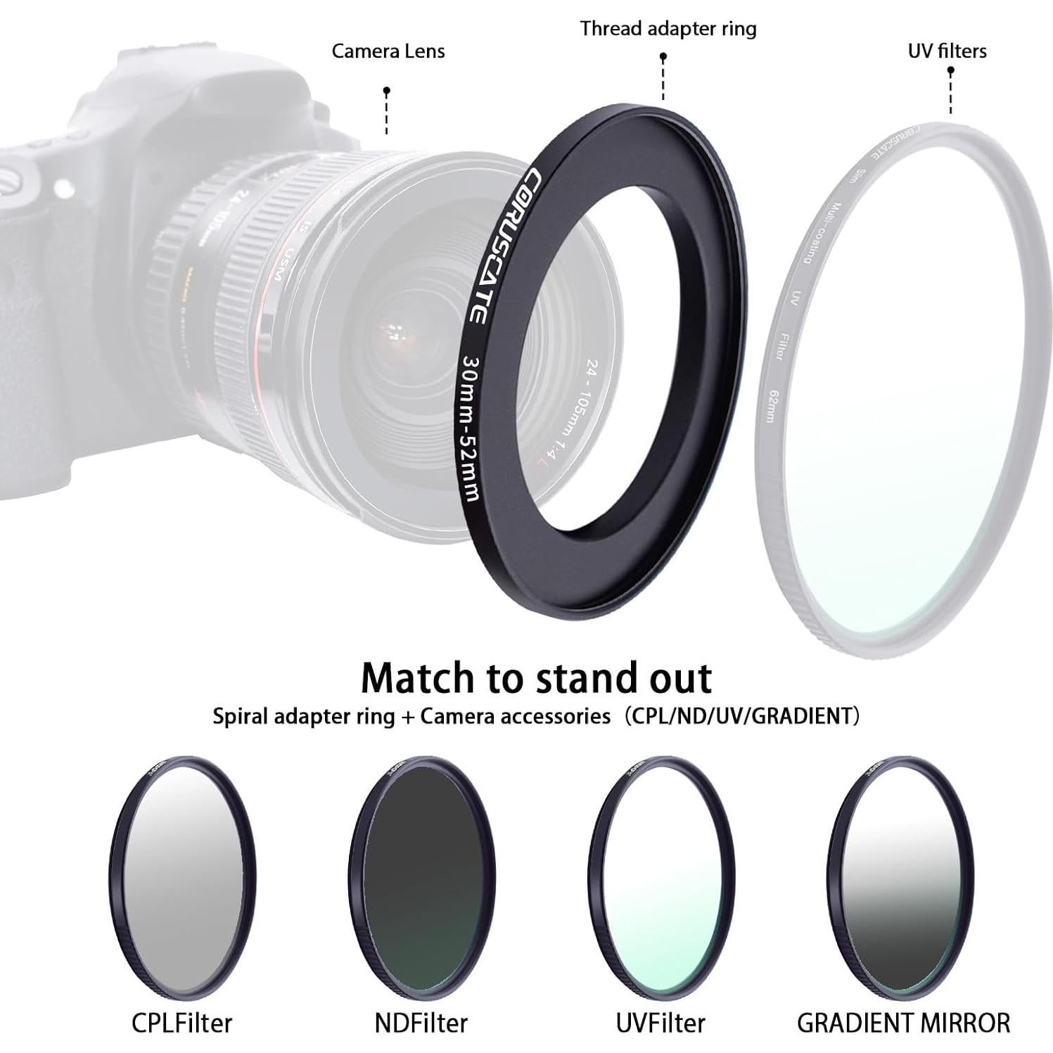 Adaptador de Lente 30mm a 52mm Coruscate + Paño de Limpieza