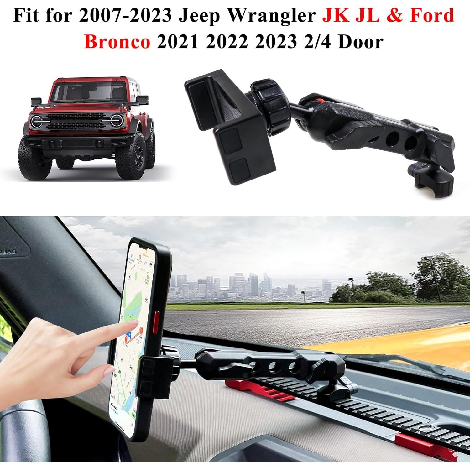 Soporte para Teléfono Jeep Wrangler JK JL 2007-2023 y Ford Bronco 2021+ Ajustable 360°